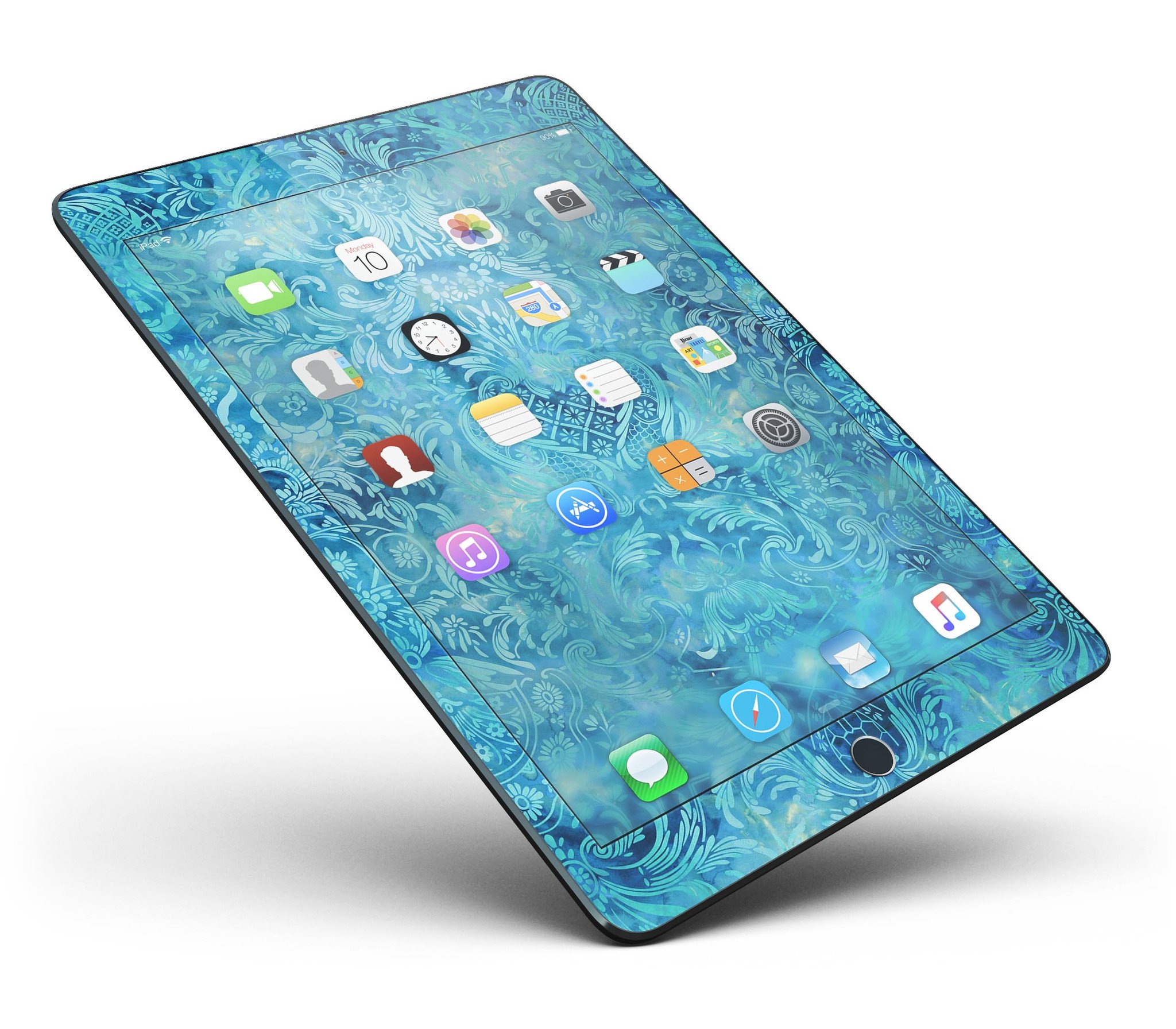 Blue Damask v2 Watercolor Pattern Full Body Skin for iPad Pro, showcasing intricate watercolor design on premium vinyl.