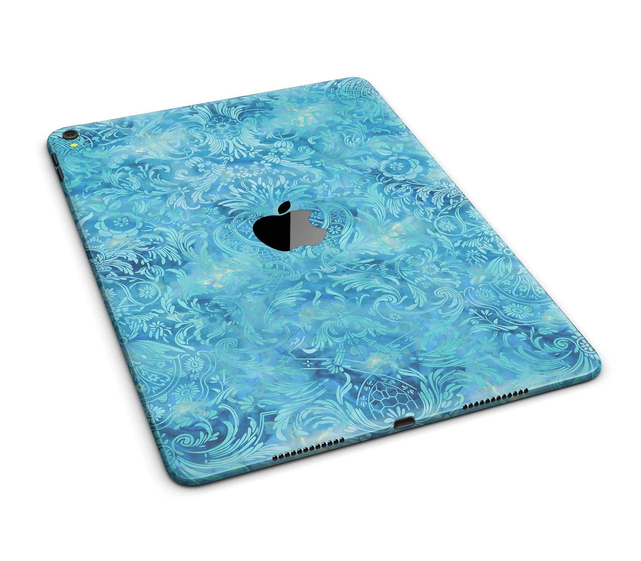 Blue Damask v2 Watercolor Pattern Full Body Skin for iPad Pro, showcasing intricate watercolor design on premium vinyl.