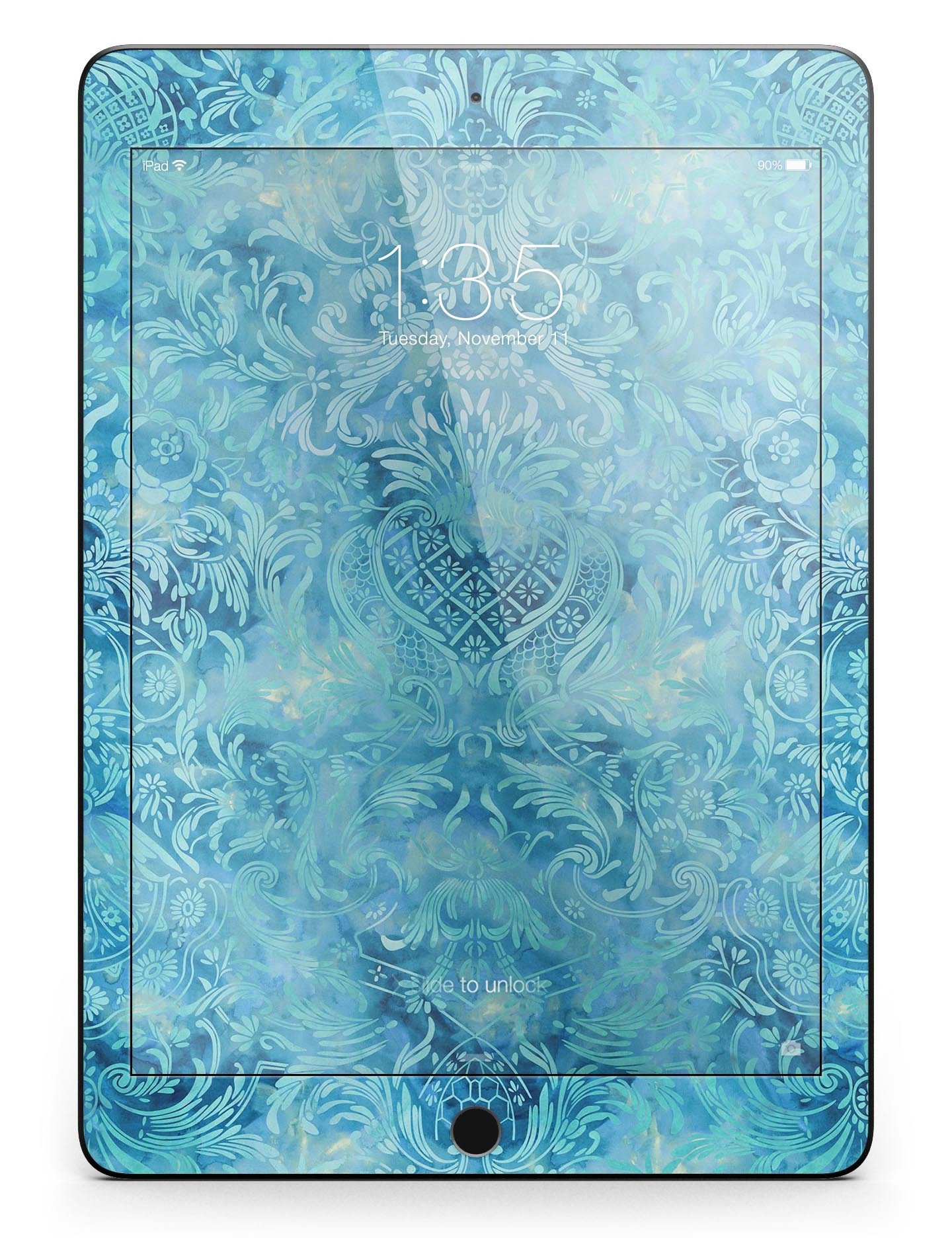 Blue Damask v2 Watercolor Pattern Full Body Skin for iPad Pro, showcasing intricate watercolor design on premium vinyl.