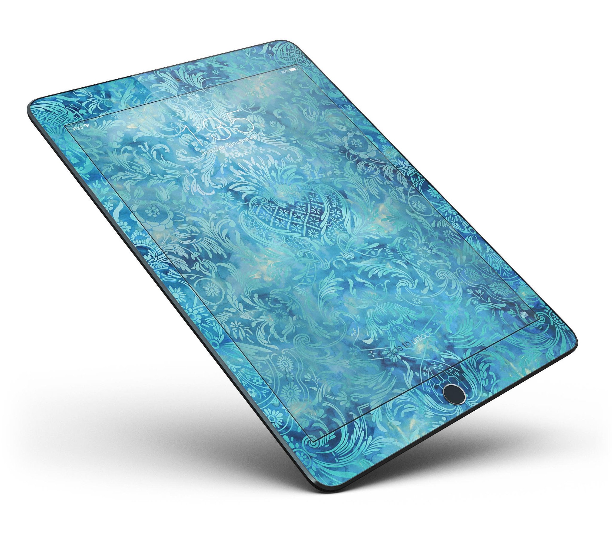 Blue Damask v2 Watercolor Pattern Full Body Skin for iPad Pro, showcasing intricate watercolor design on premium vinyl.