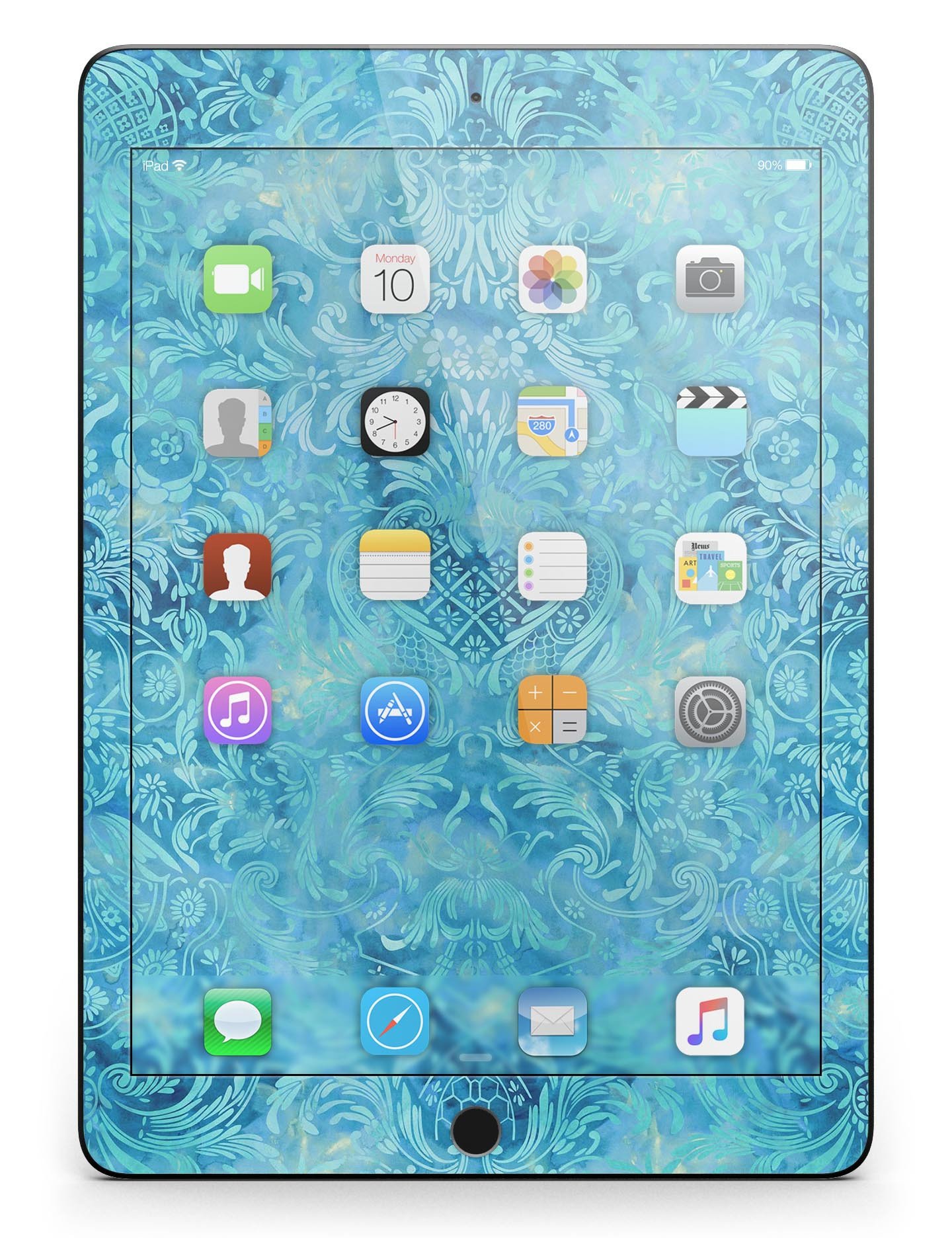 Blue Damask v2 Watercolor Pattern Full Body Skin for iPad Pro, showcasing intricate watercolor design on premium vinyl.