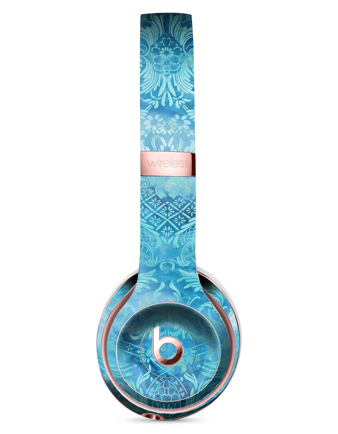 Blue Damask v2 Watercolor Pattern Skin Kit for Beats by Dre Solo 3 Wireless Headphones, showcasing vibrant colors and intricate design.