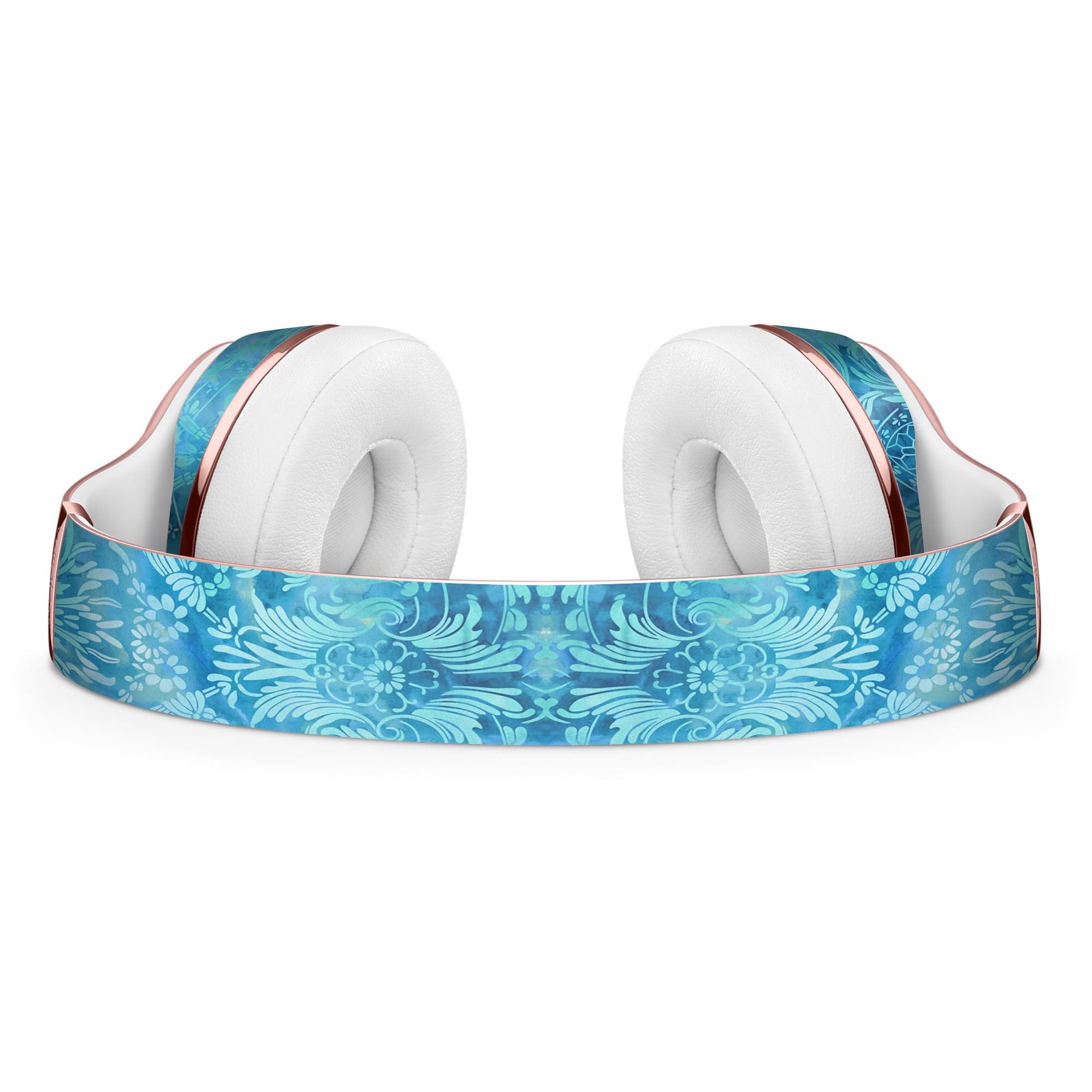 Blue Damask v2 Watercolor Pattern Skin Kit for Beats by Dre Solo 3 Wireless Headphones, showcasing vibrant colors and intricate design.