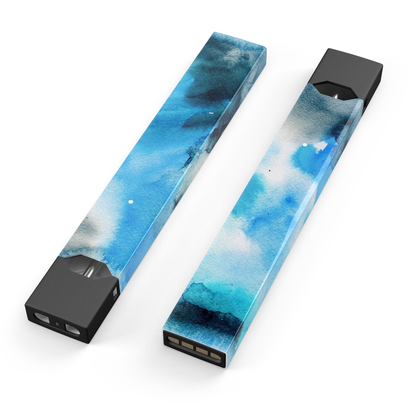 Blue Dark 32 Absorbed Watercolor Texture skin for JUUL vaping device, showcasing vibrant colors and a protective design.