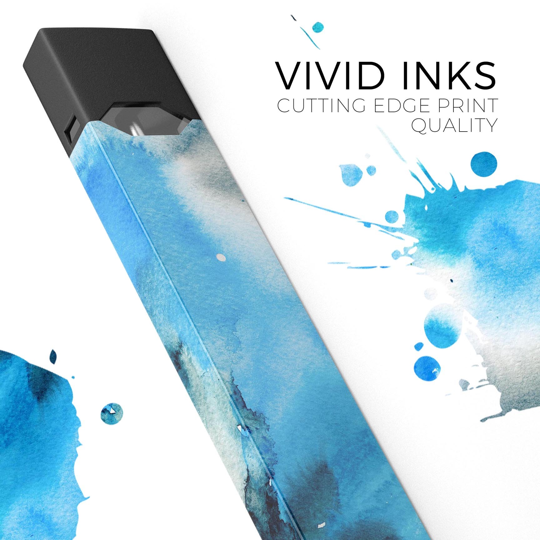 Blue Dark 32 Absorbed Watercolor Texture skin for JUUL vaping device, showcasing vibrant colors and a protective design.