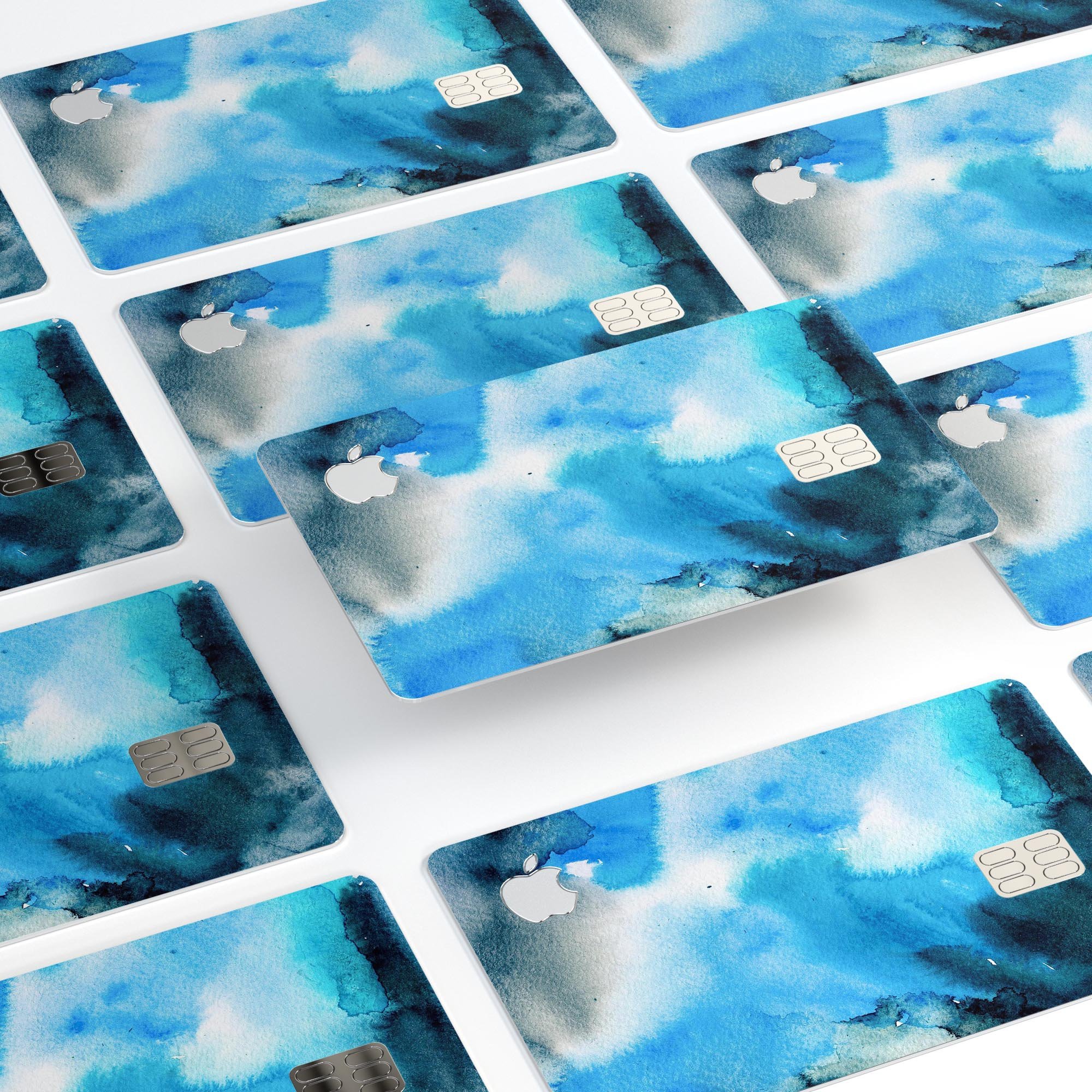 Blue Dark 32 Absorbed Watercolor Texture decal for Apple Card, showcasing vibrant colors and premium vinyl material.