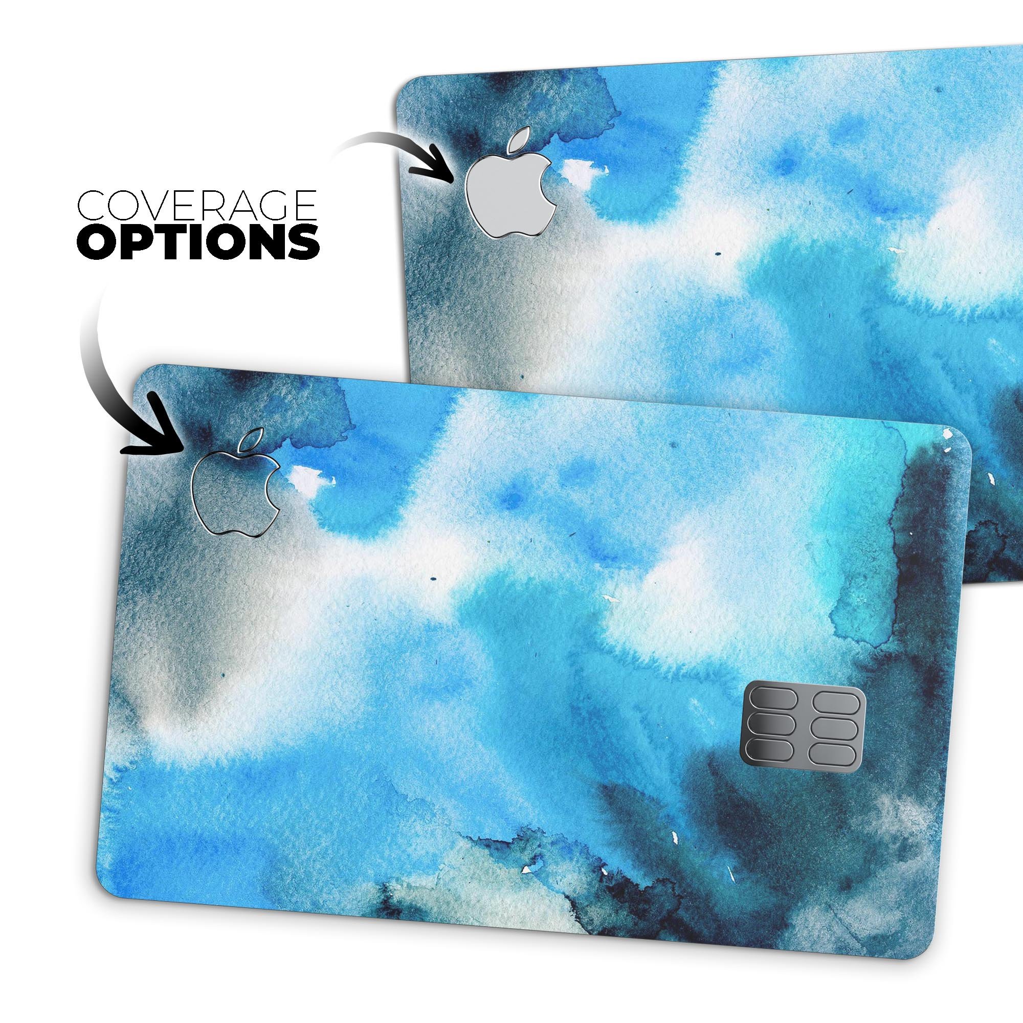 Blue Dark 32 Absorbed Watercolor Texture decal for Apple Card, showcasing vibrant colors and premium vinyl material.