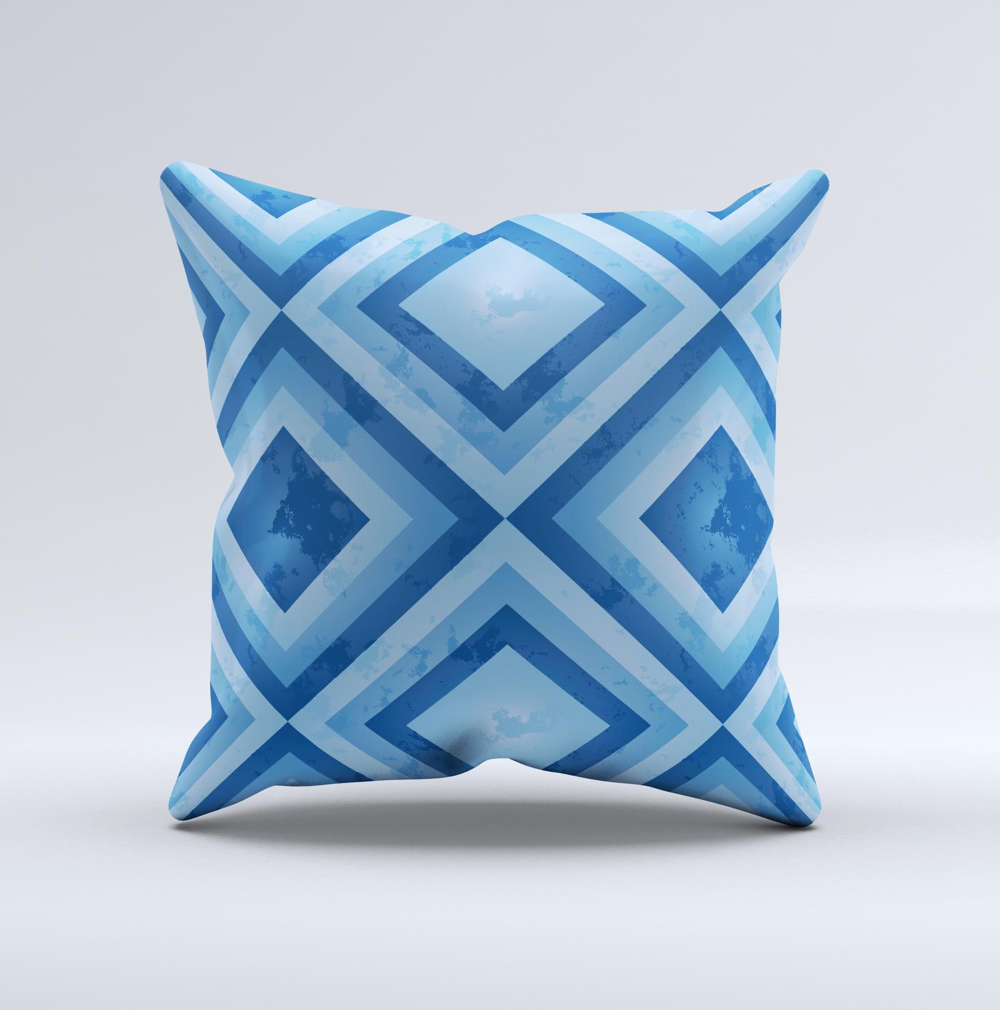 Blue Diamond Pattern ink-Fuzed Decorative Throw Pillow showcasing a unique handcrafted design with high thread count fabric.