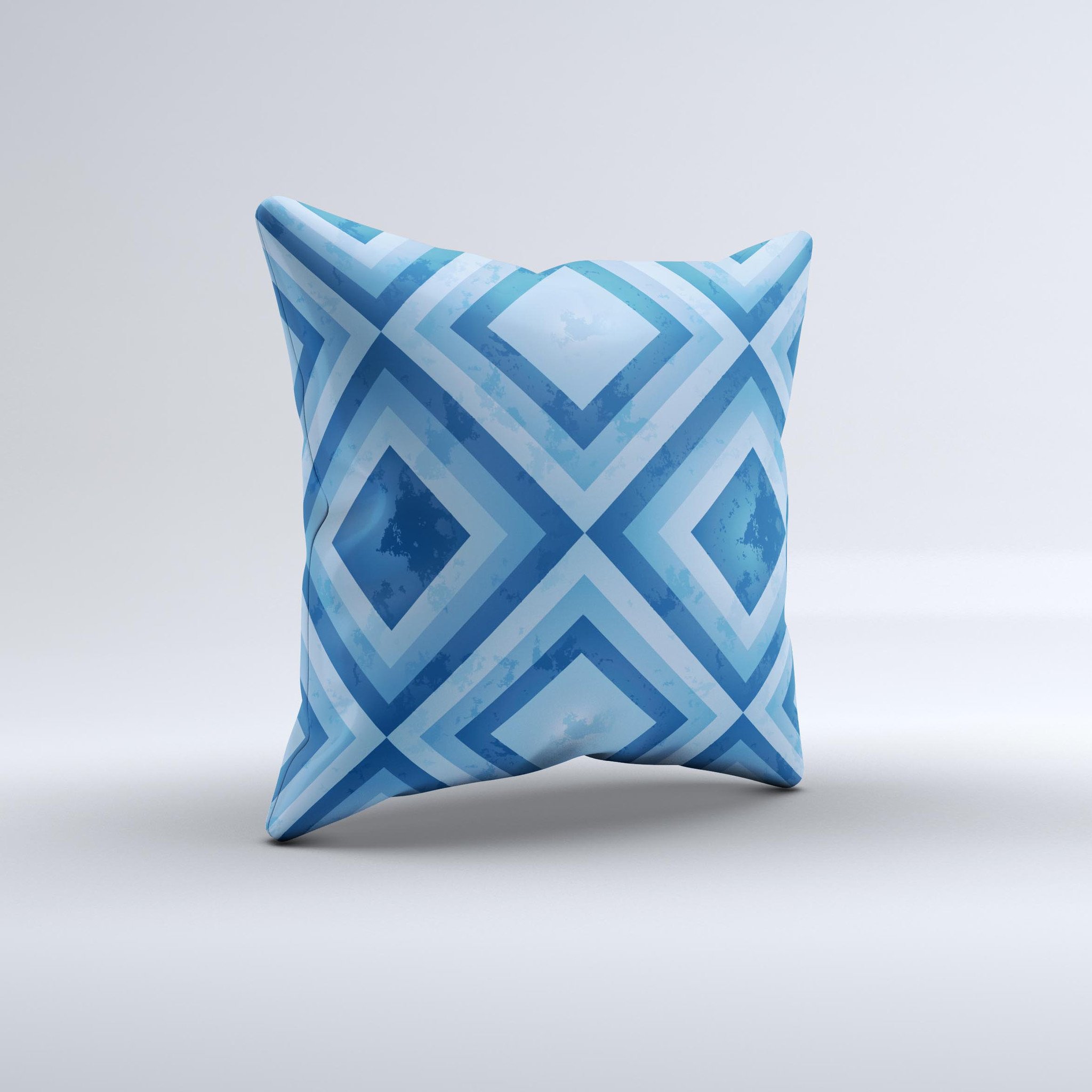 Blue Diamond Pattern ink-Fuzed Decorative Throw Pillow showcasing a unique handcrafted design with high thread count fabric.