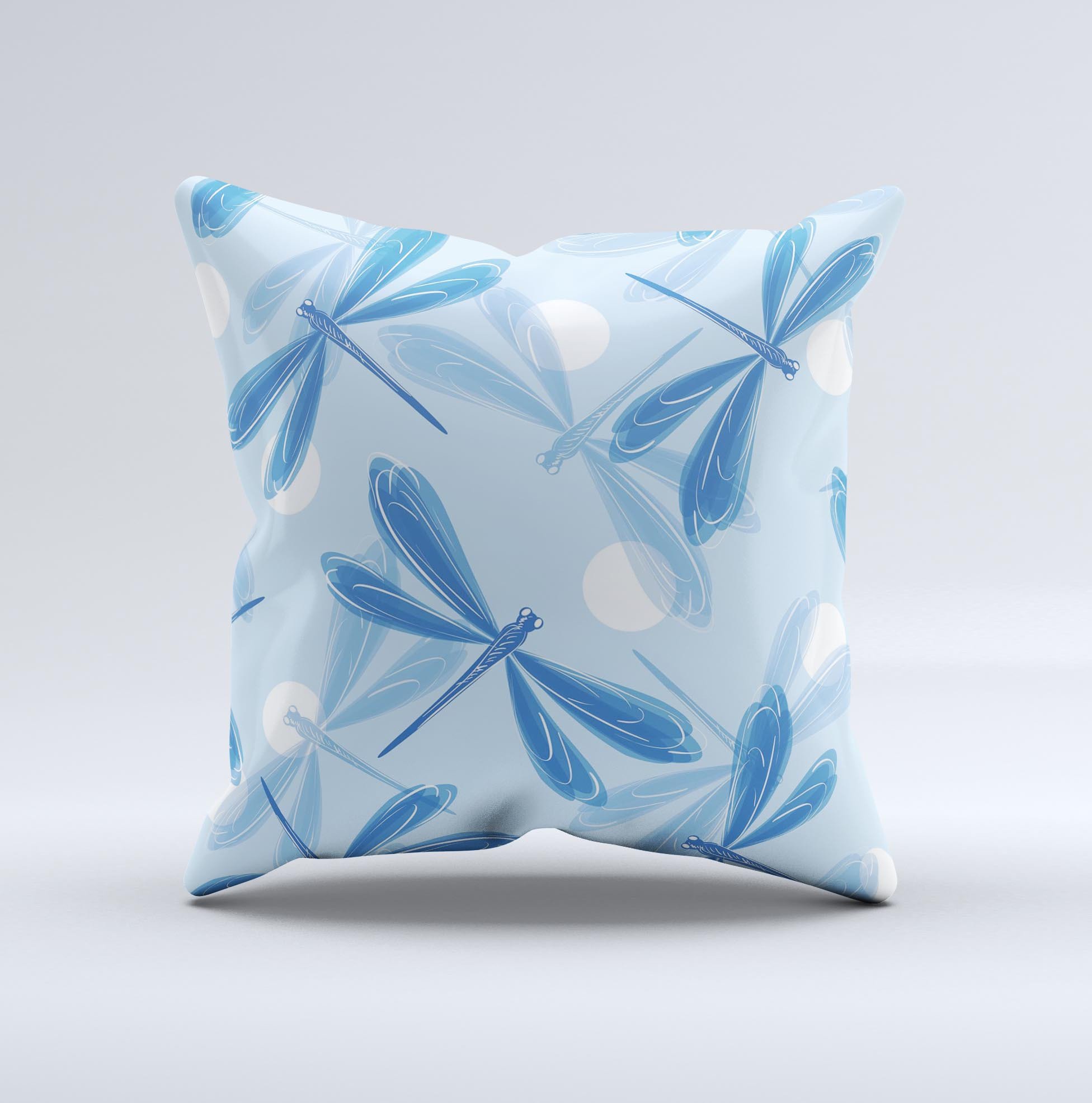 Blue DragonFly Ink-Fuzed Decorative Throw Pillow featuring vibrant colors and intricate design, handcrafted in Virginia.