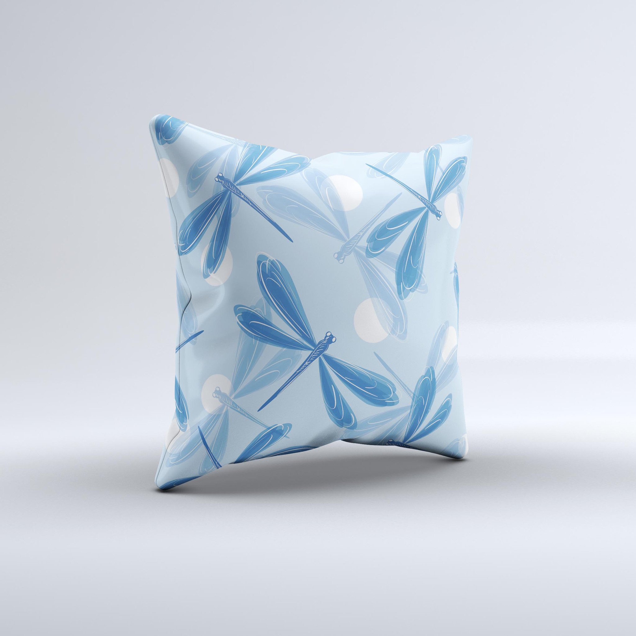 Blue DragonFly Ink-Fuzed Decorative Throw Pillow featuring vibrant colors and intricate design, handcrafted in Virginia.