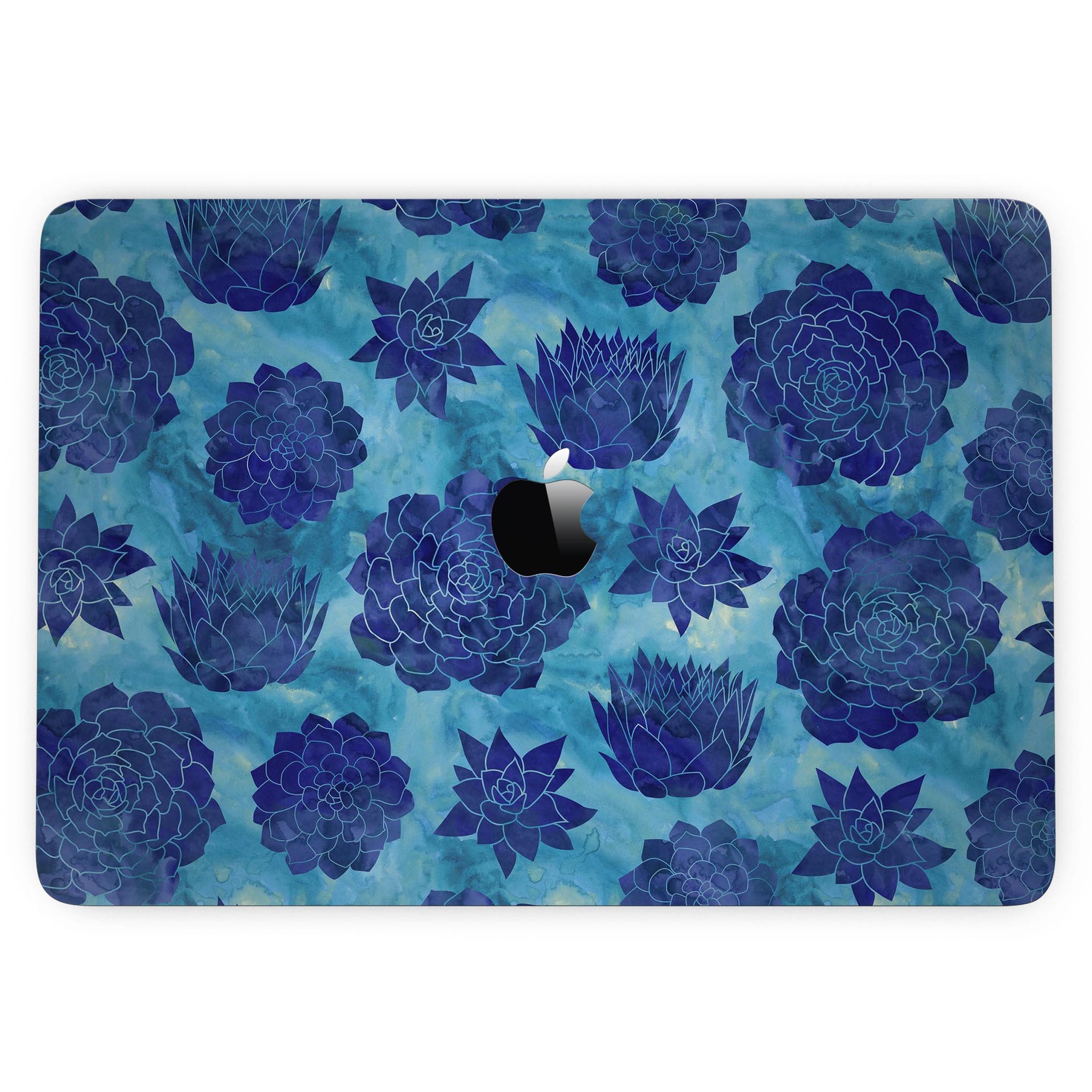 Blue Floral Succulents skin kit for MacBook Pro with Touch Bar, showcasing vibrant floral design on premium vinyl.