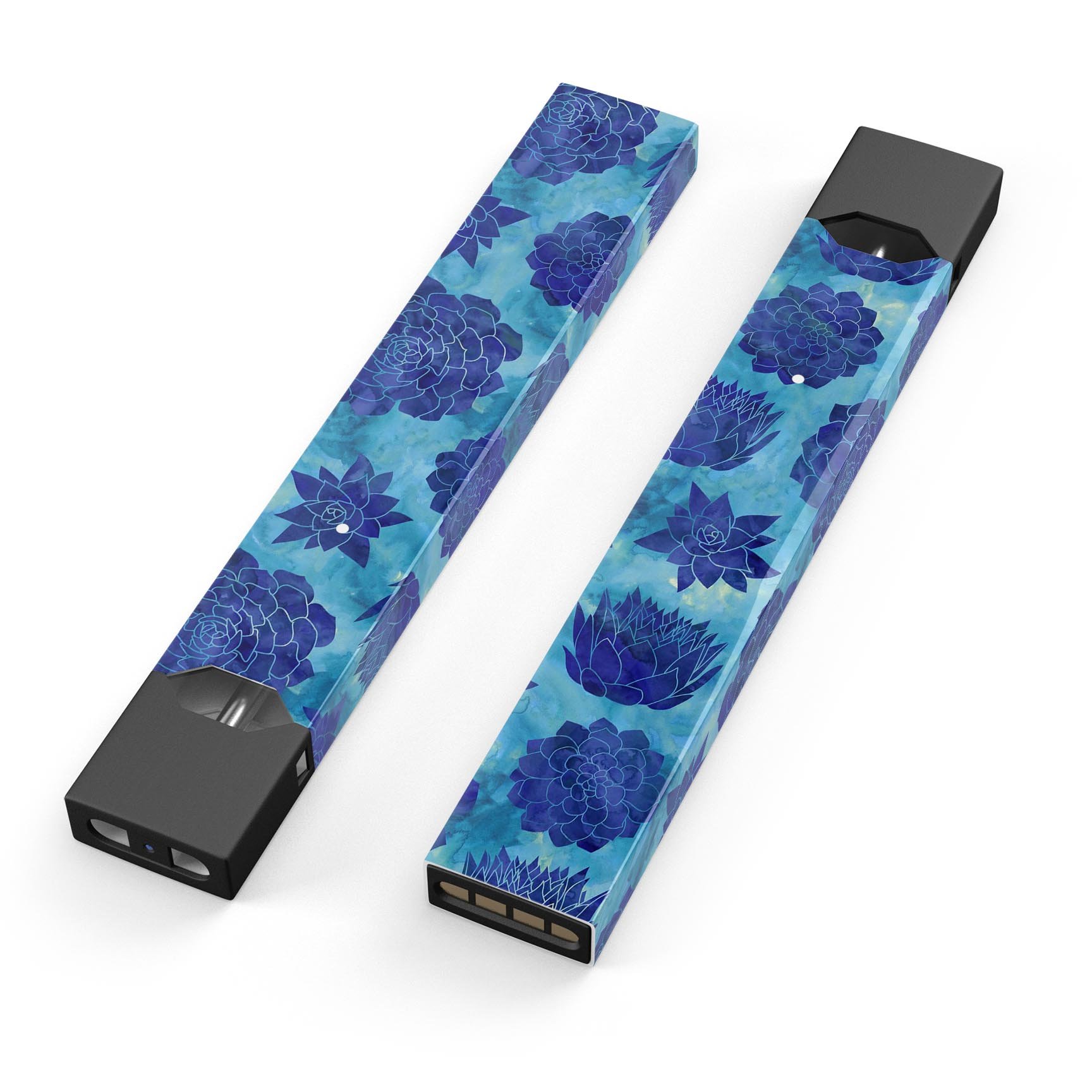 Blue Floral Succulents skin-wrap sticker designed for JUUL vaping device, featuring vibrant floral patterns and a protective finish.