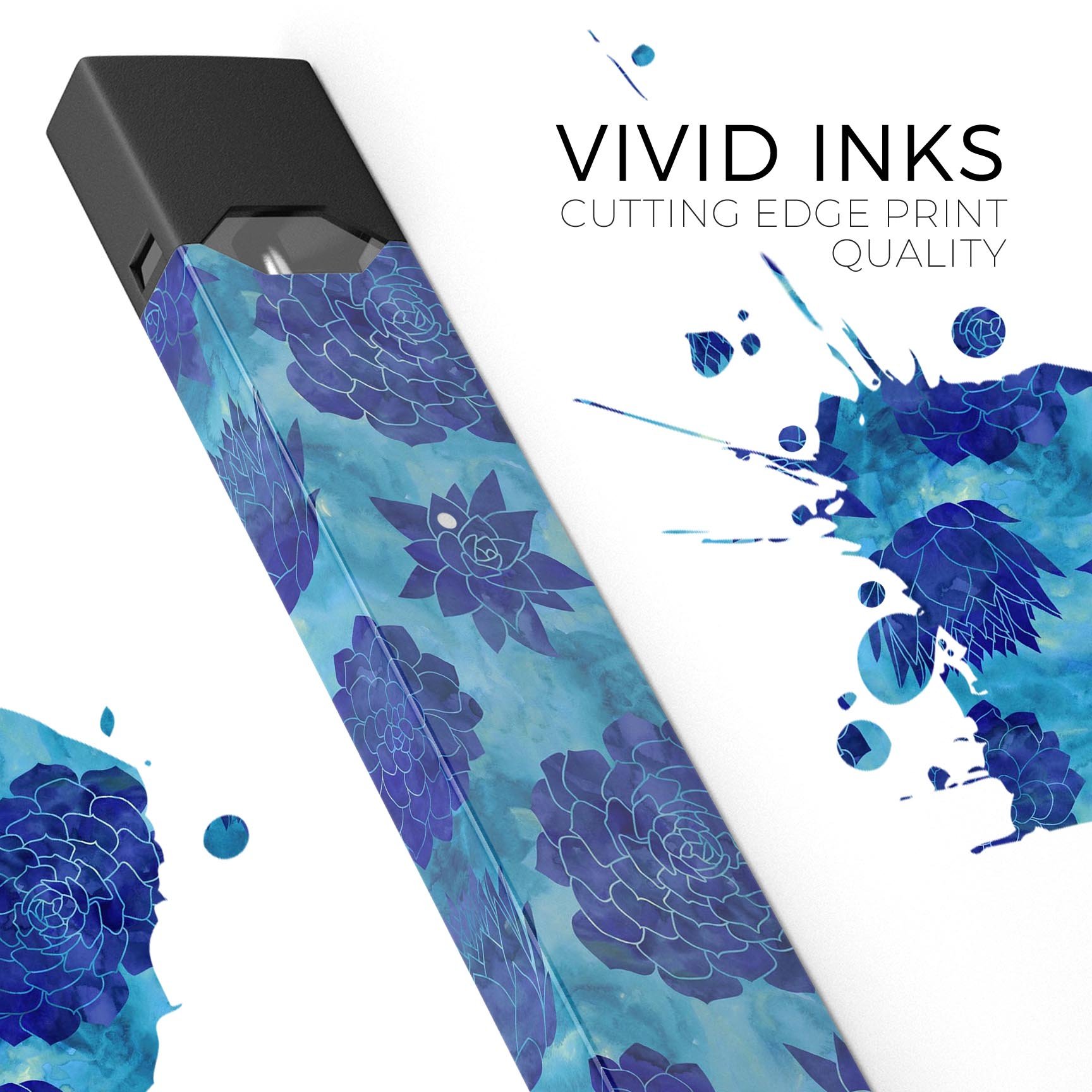 Blue Floral Succulents skin-wrap sticker designed for JUUL vaping device, featuring vibrant floral patterns and a protective finish.