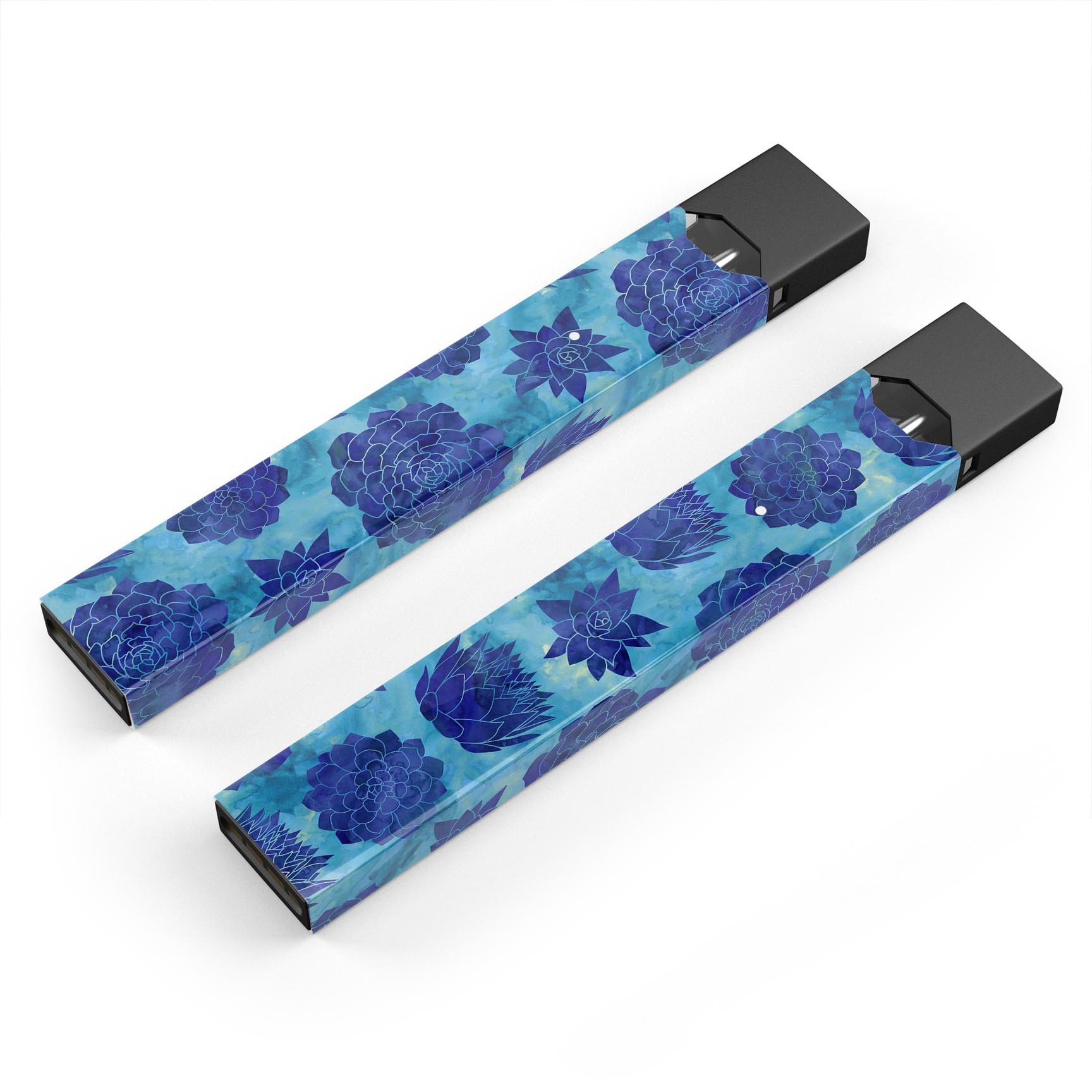 Blue Floral Succulents skin-wrap sticker designed for JUUL vaping device, featuring vibrant floral patterns and a protective finish.