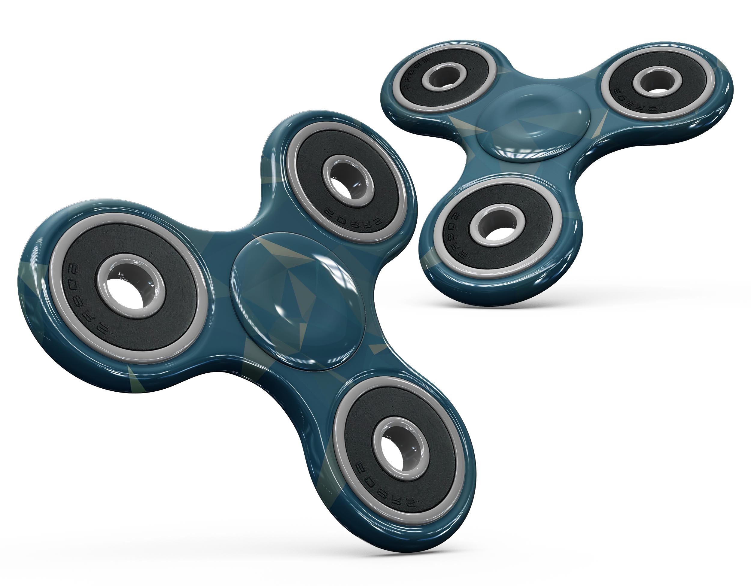 Blue Geometric V10 Full-Body Fidget Spinner Skin-Kit showcasing vibrant geometric patterns on premium vinyl material.