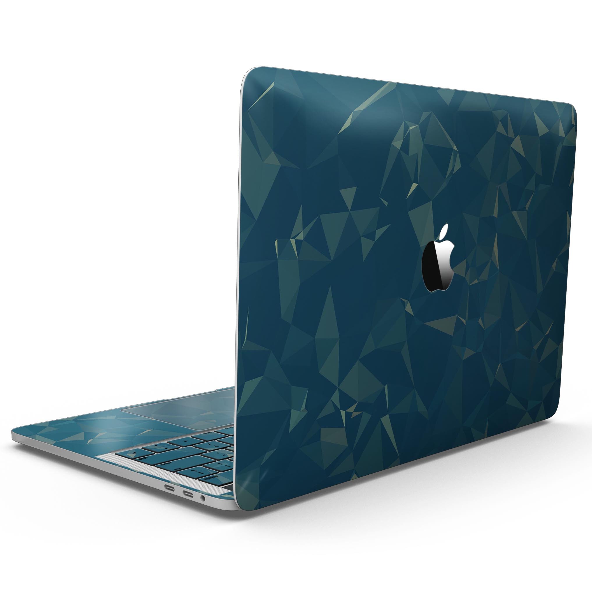 Blue Geometric V10 skin kit for MacBook Pro with Touch Bar, showcasing a stylish geometric design on a sleek device.