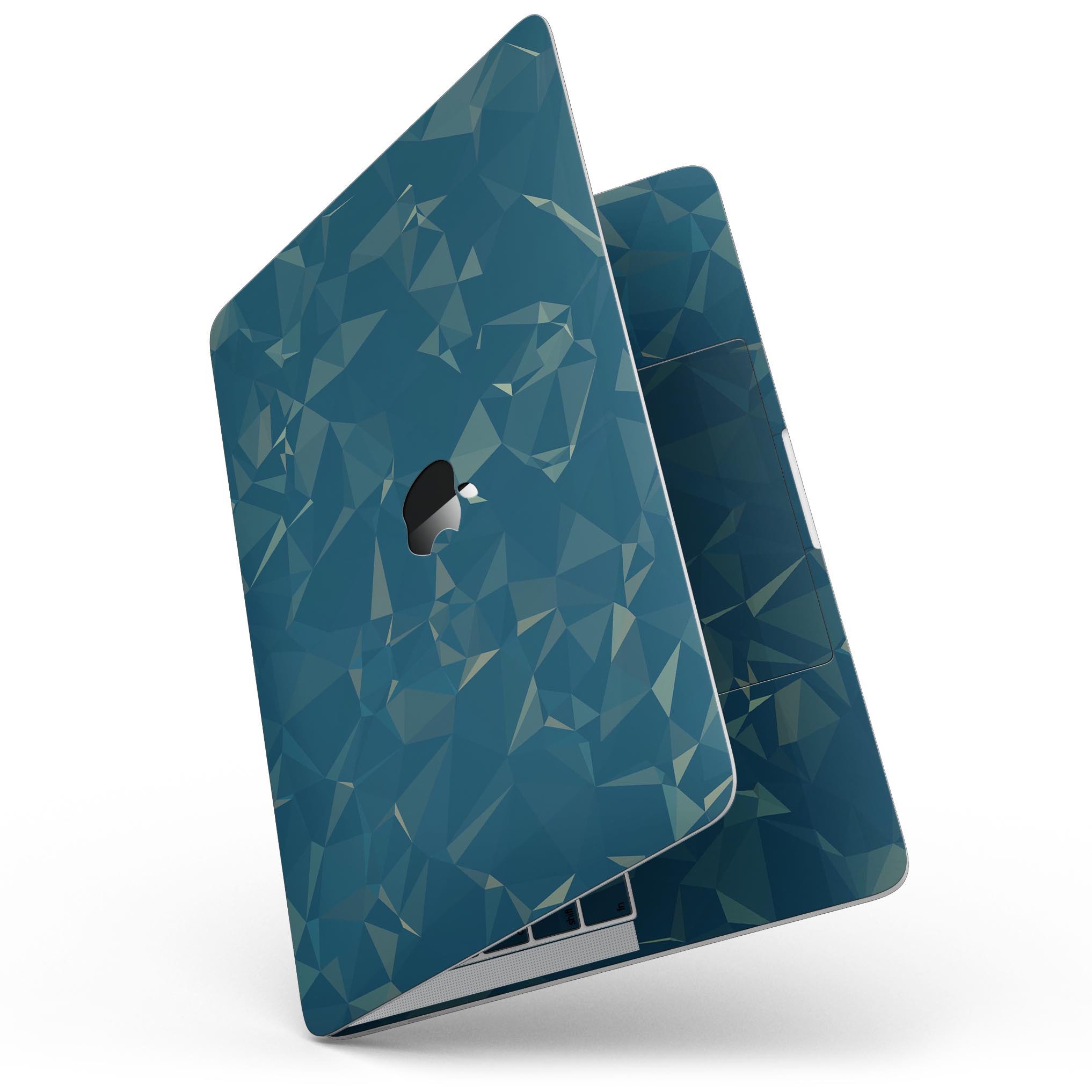 Blue Geometric V10 skin kit for MacBook Pro with Touch Bar, showcasing a stylish geometric design on a sleek device.