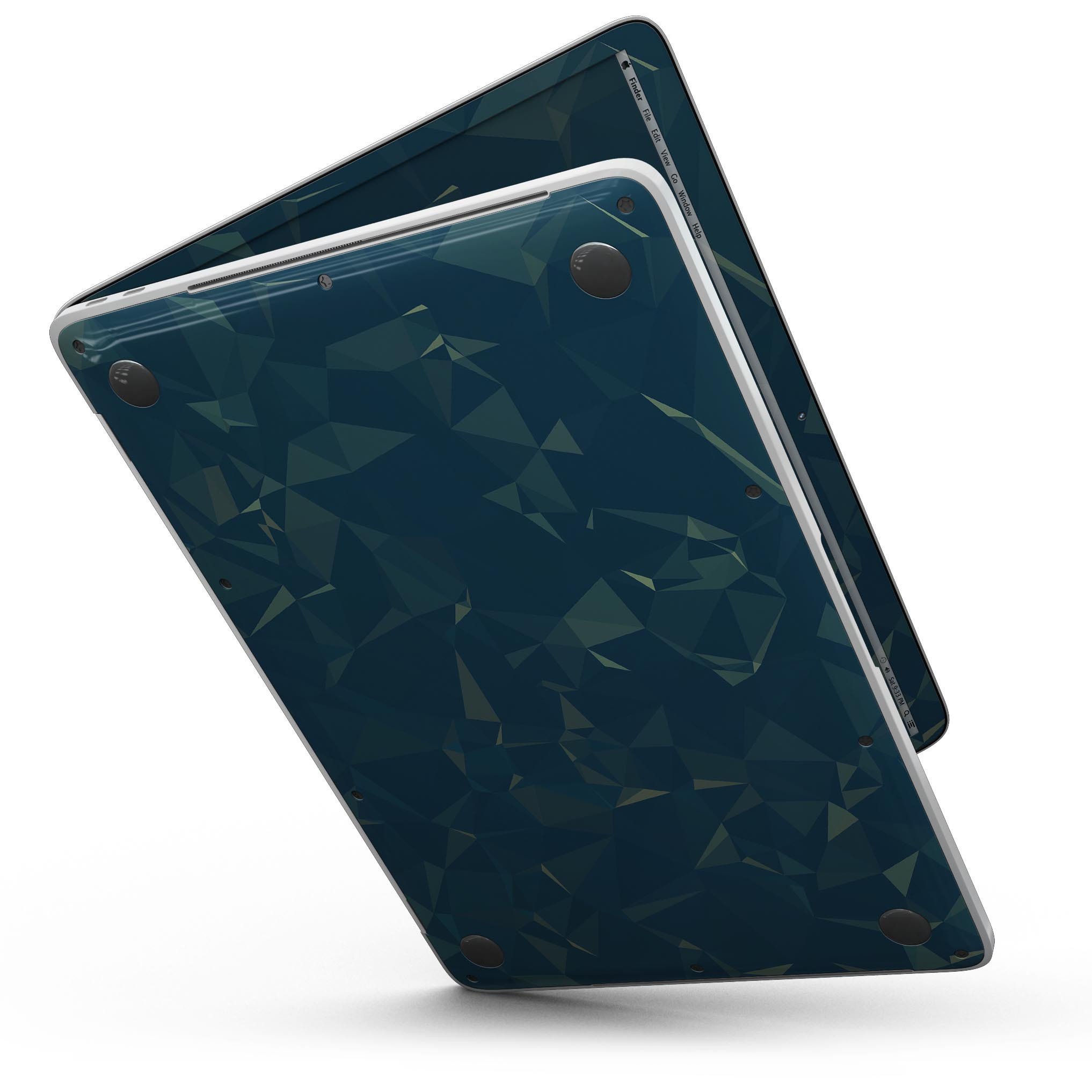 Blue Geometric V10 skin kit for MacBook Pro with Touch Bar, showcasing a stylish geometric design on a sleek device.