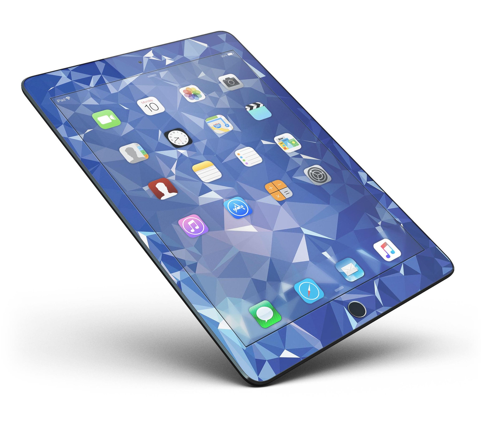 Blue Geometric V16 Full Body Skin for iPad Pro, showcasing vibrant geometric patterns and premium vinyl material.