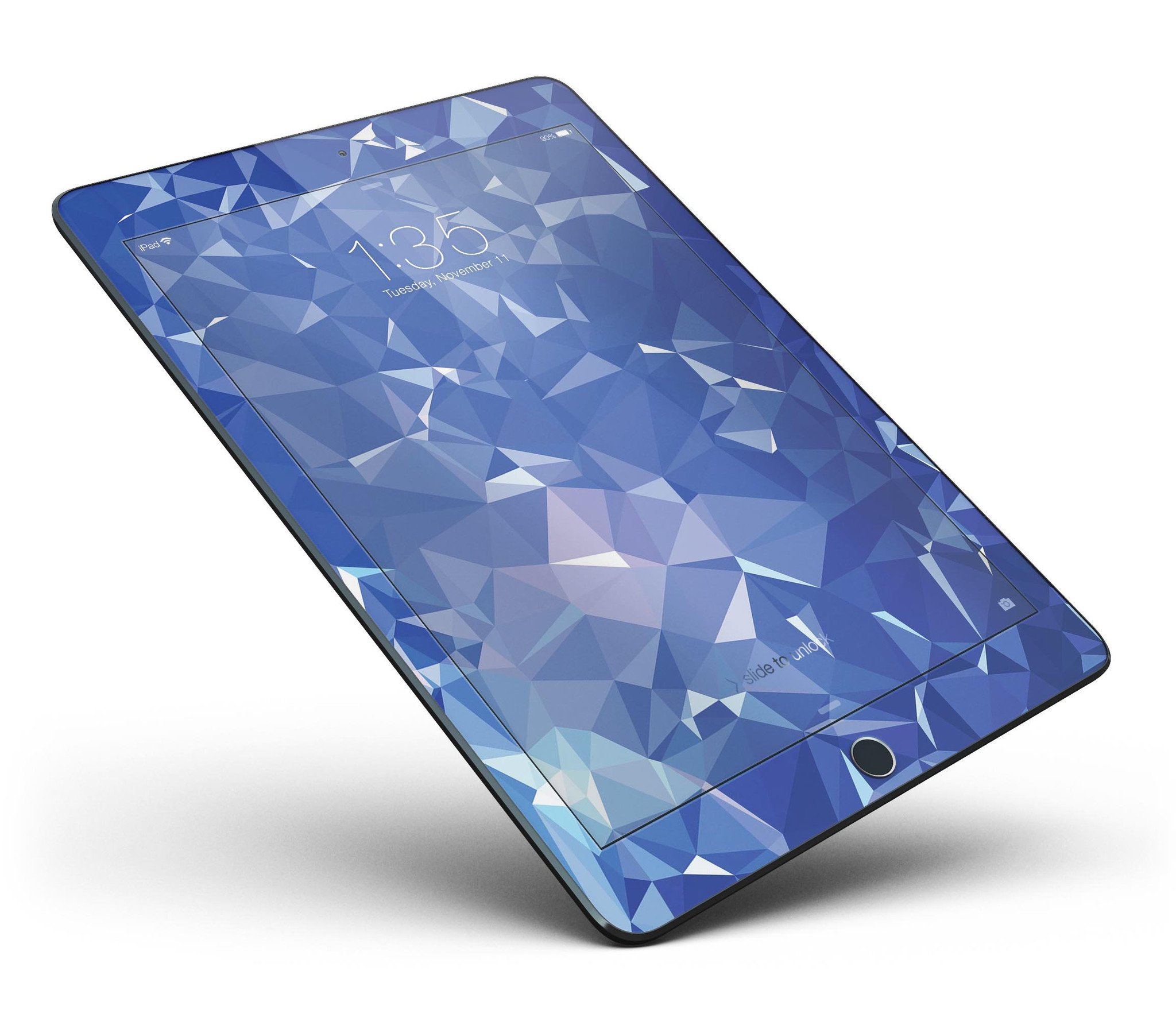 Blue Geometric V16 Full Body Skin for iPad Pro, showcasing vibrant geometric patterns and premium vinyl material.