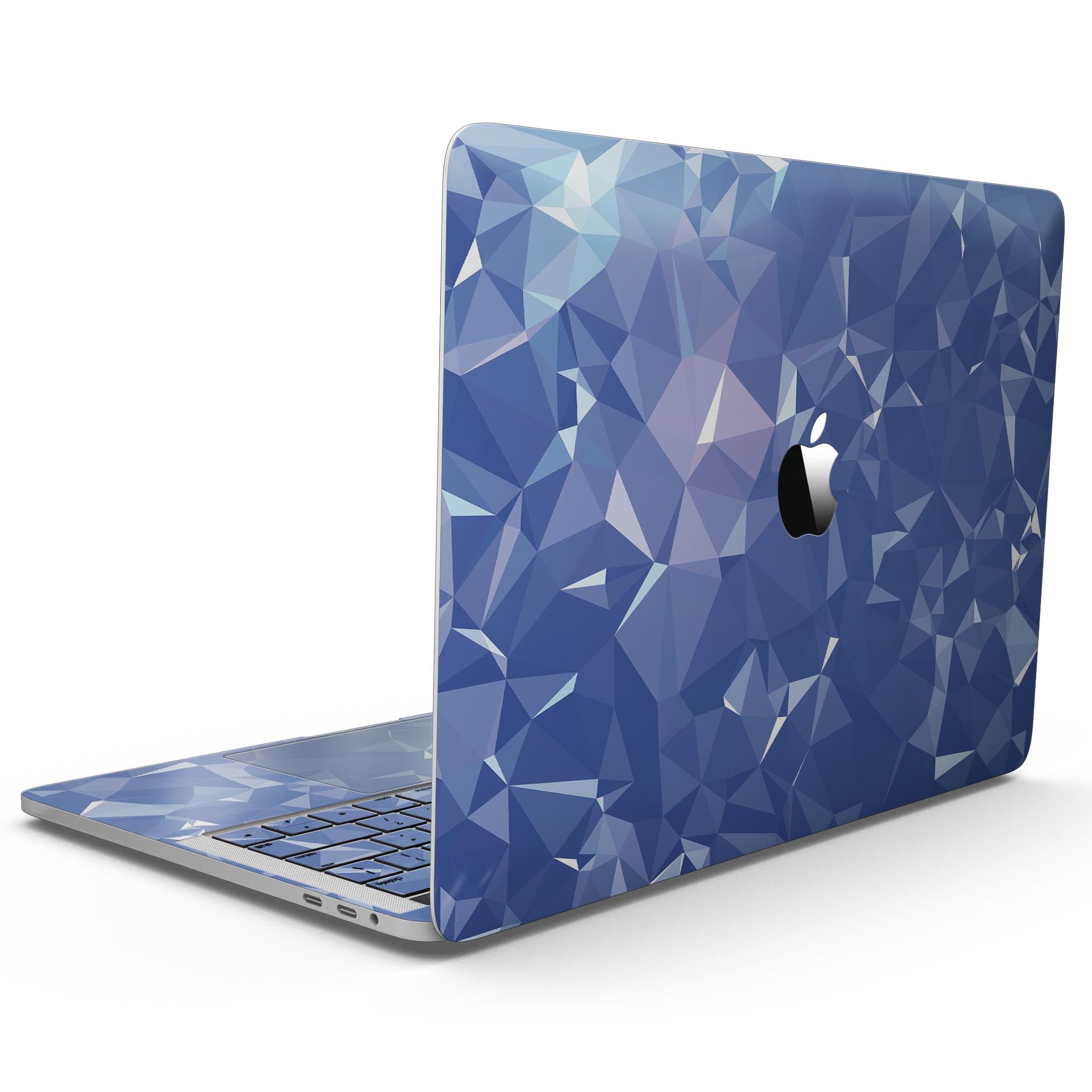 Blue Geometric V16 skin kit for MacBook Pro with Touch Bar, showcasing a vibrant geometric design on premium vinyl.