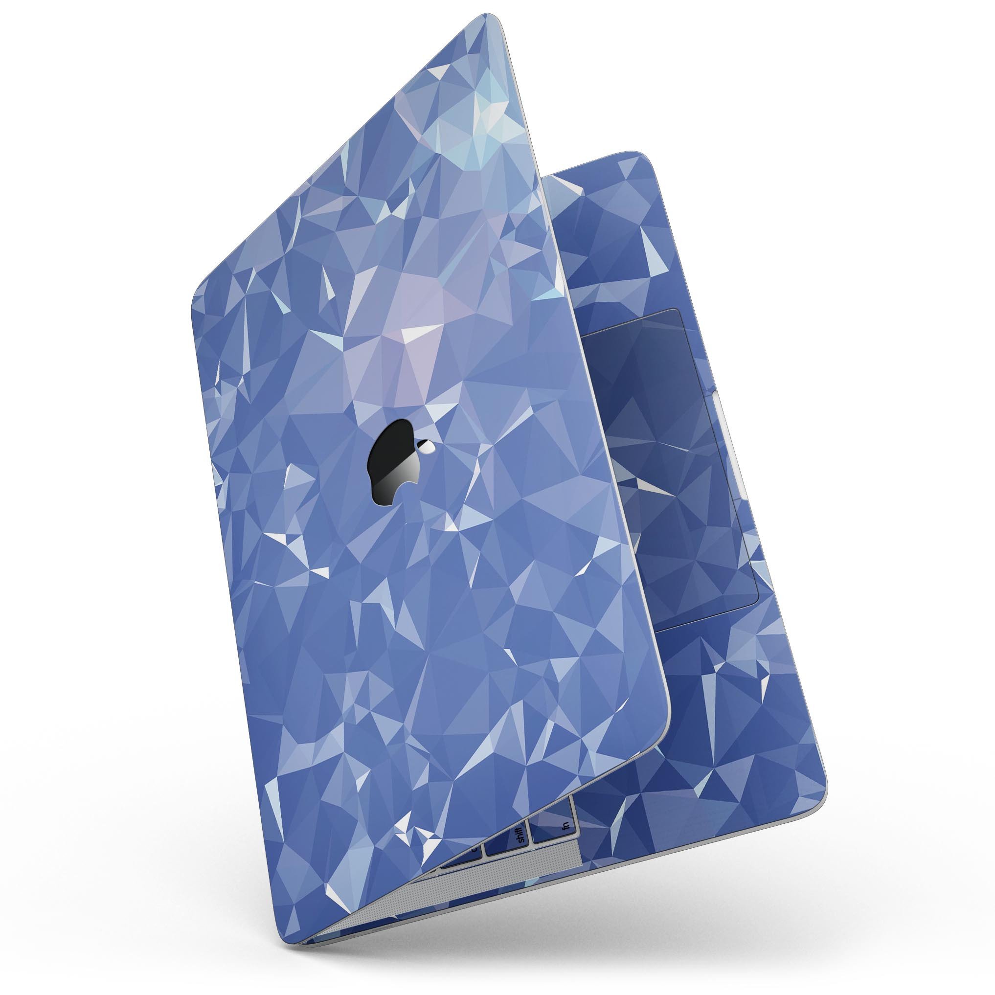 Blue Geometric V16 skin kit for MacBook Pro with Touch Bar, showcasing a vibrant geometric design on premium vinyl.