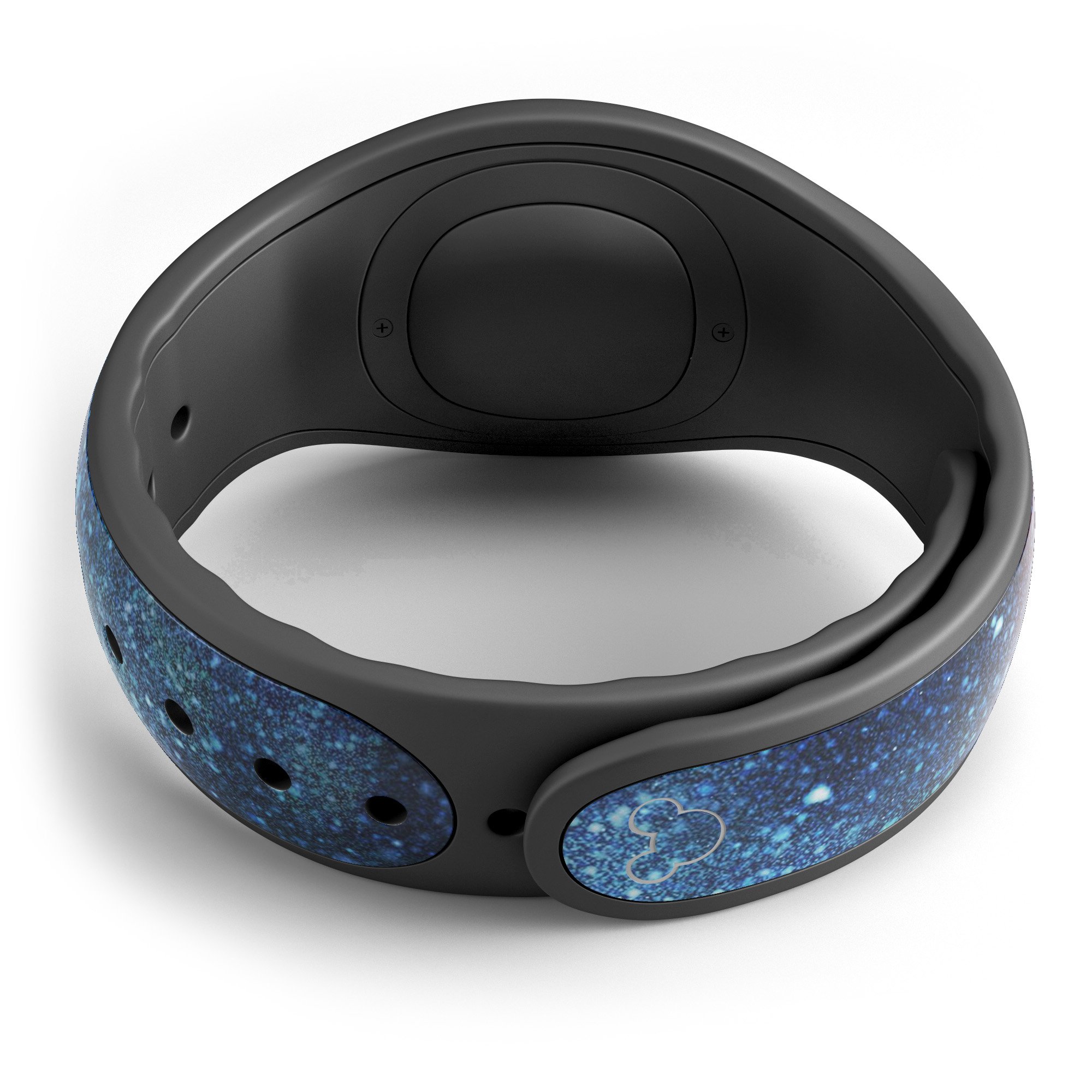 Blue and gold glowing star-wave decal skin wrap kit for Disney Magic Band, showcasing vibrant colors and intricate design.