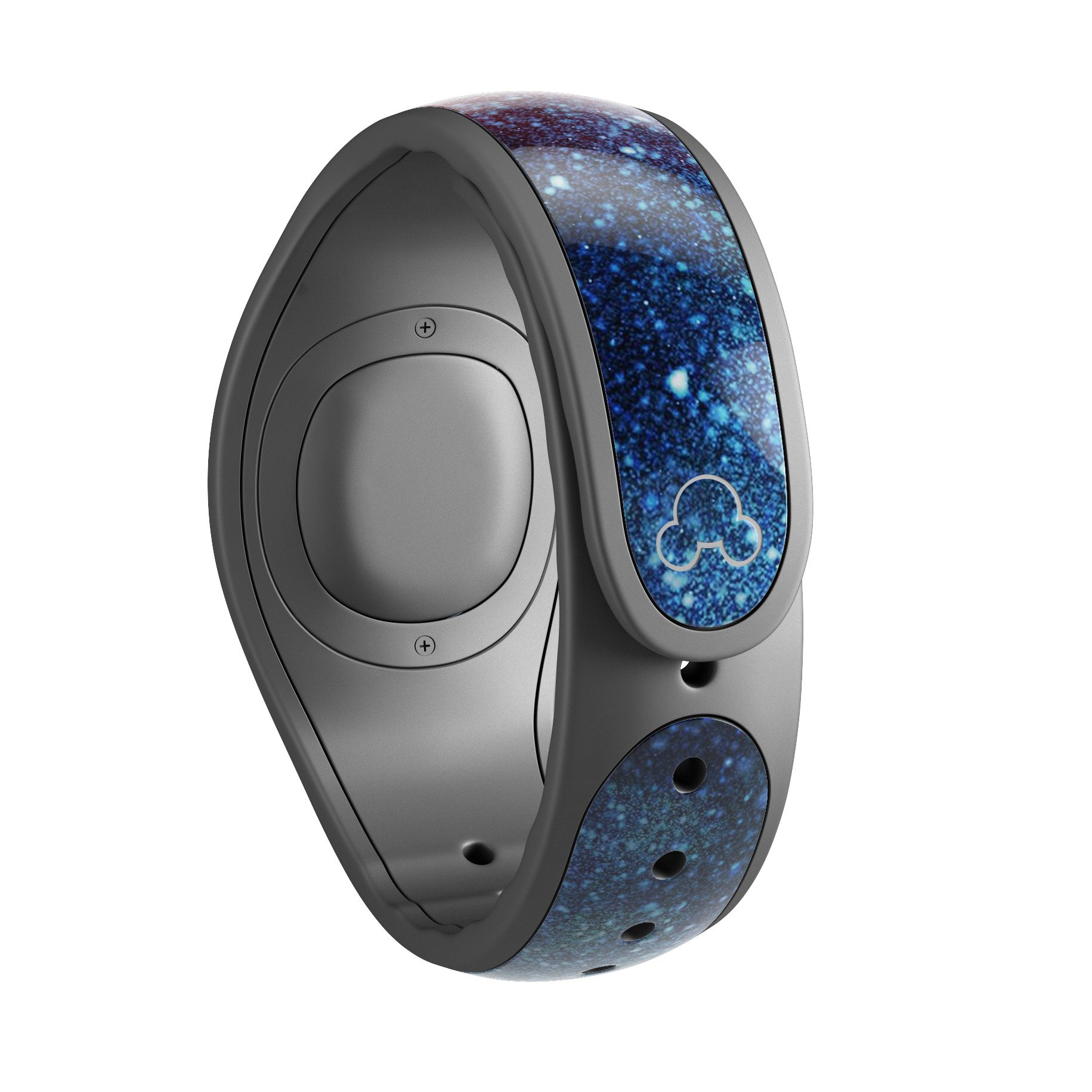 Blue and gold glowing star-wave decal skin wrap kit for Disney Magic Band, showcasing vibrant colors and intricate design.