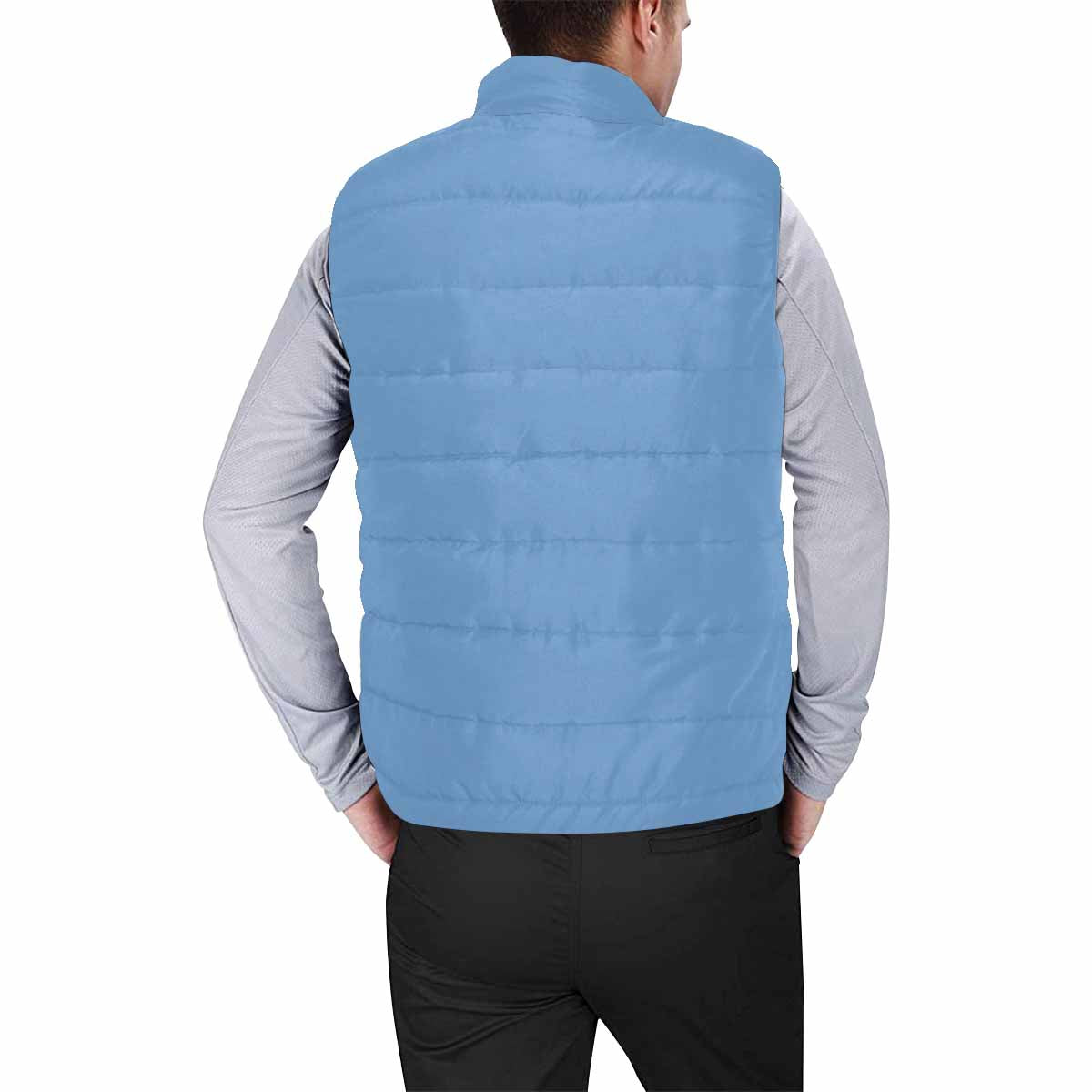 Blue Gray Men's Padded Vest featuring a quilted design, zipper closure, and lightweight fabric, ideal for layering in cool weather.