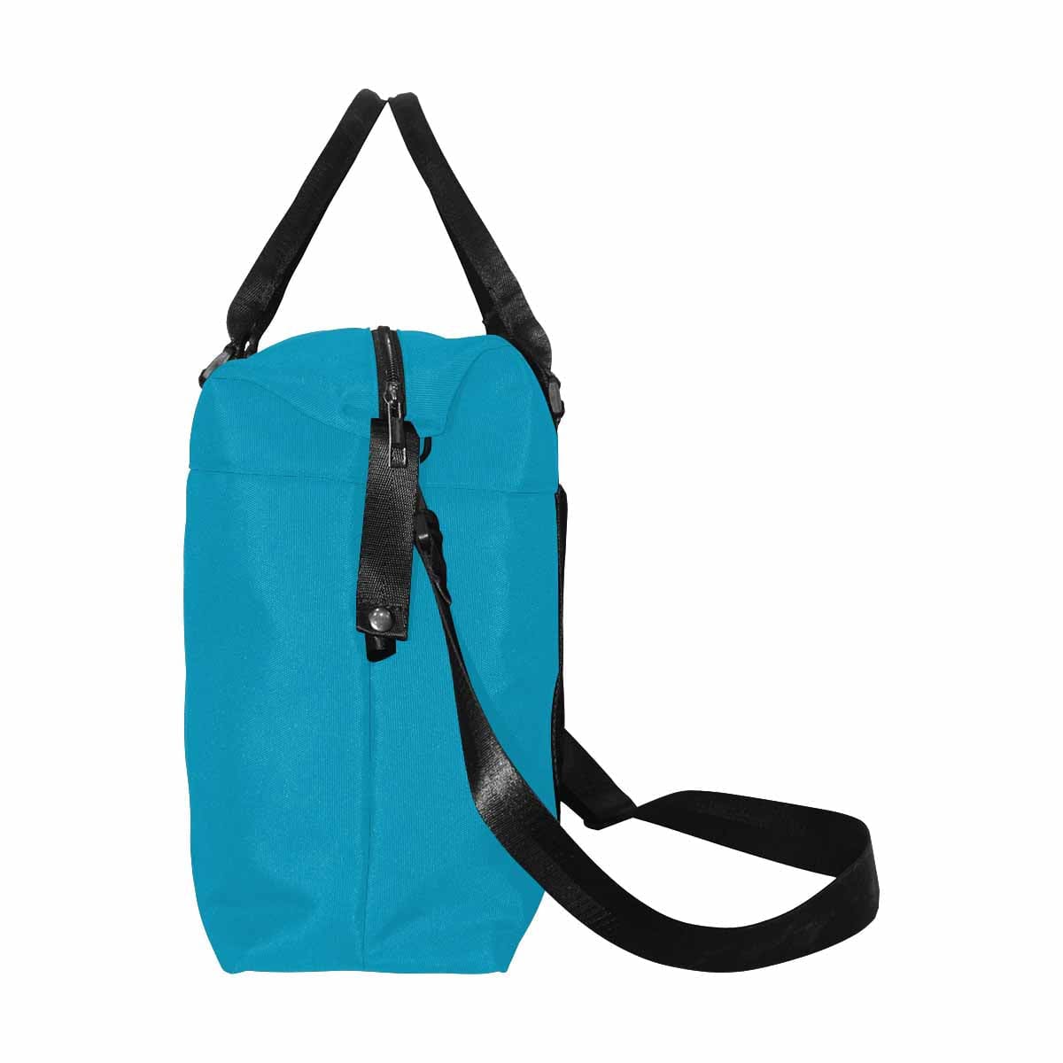 A large blue green duffel bag made from durable oxford fabric, featuring handles and an adjustable strap, ideal for travel and daily use.