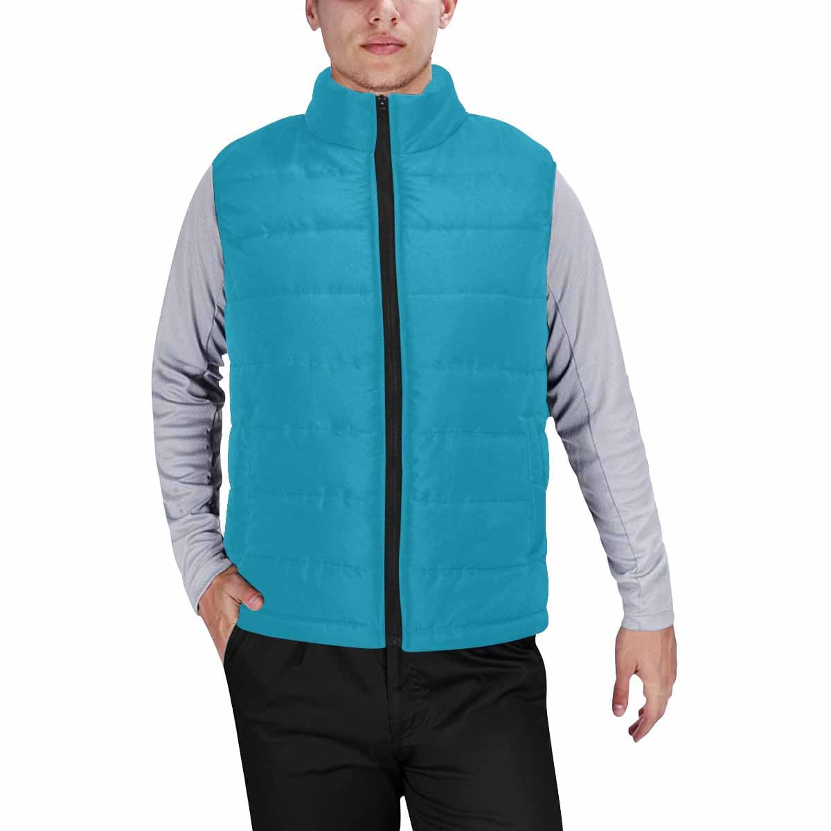 Blue Green Men's Padded Vest featuring a quilted design, zipper closure, and lightweight material, perfect for layering in cool weather.