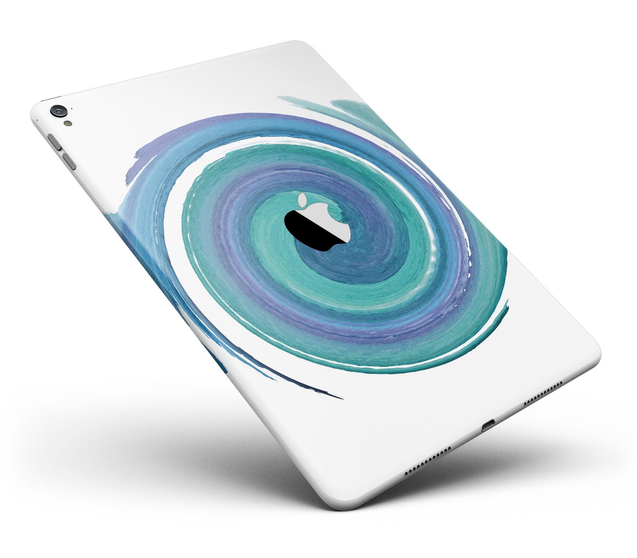 Blue and green watercolor swirl skin for iPad Pro, showcasing vibrant colors and full body coverage.