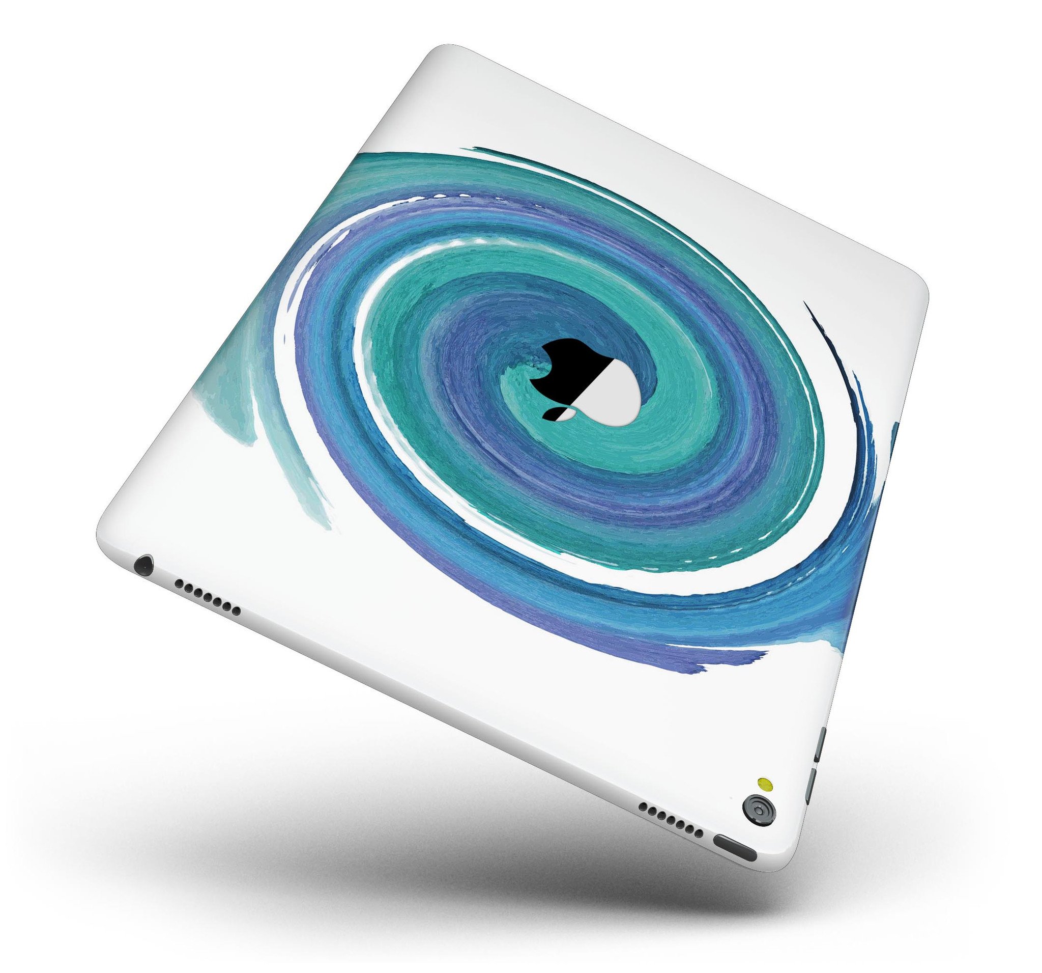 Blue and green watercolor swirl skin for iPad Pro, showcasing vibrant colors and full body coverage.