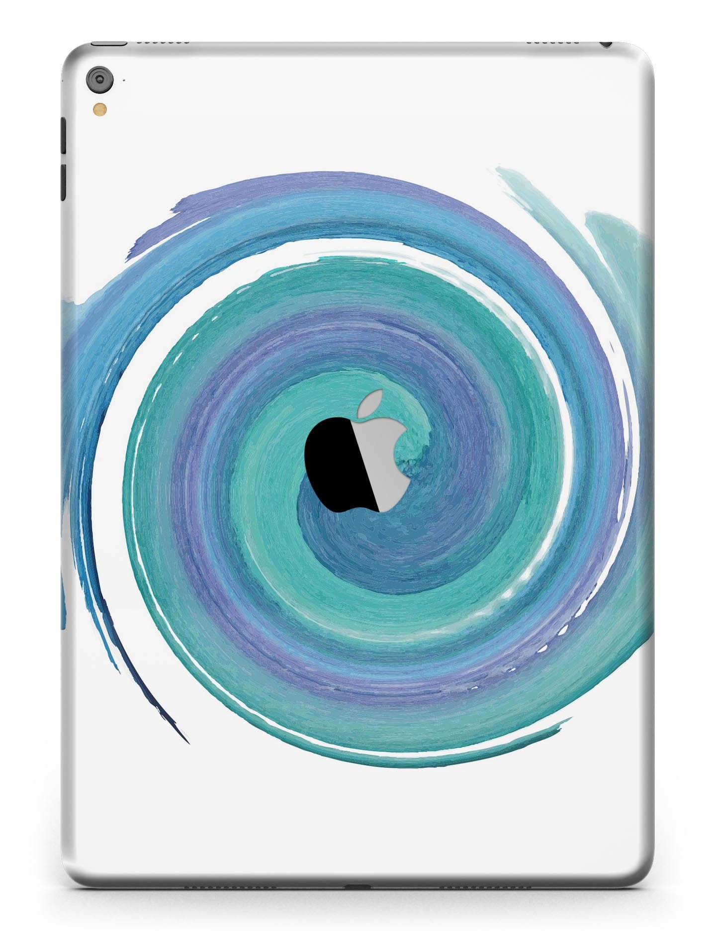 Blue and green watercolor swirl skin for iPad Pro, showcasing vibrant colors and full body coverage.