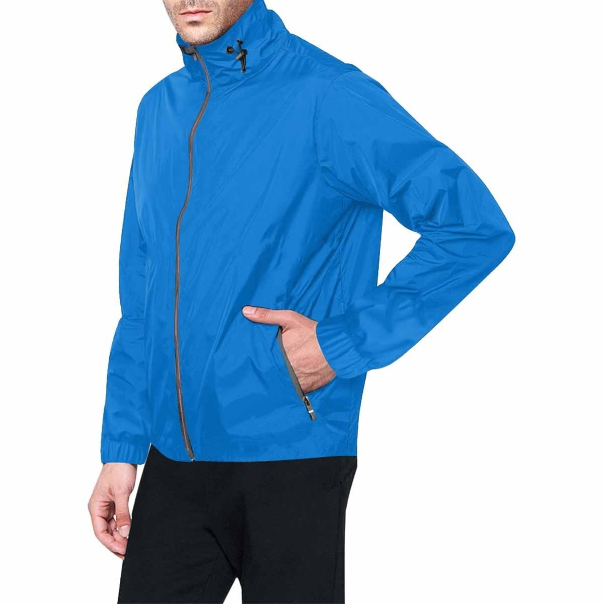 Blue Grotto Hooded Windbreaker Jacket for men and women, featuring a stylish design with adjustable hood and zippered pockets.