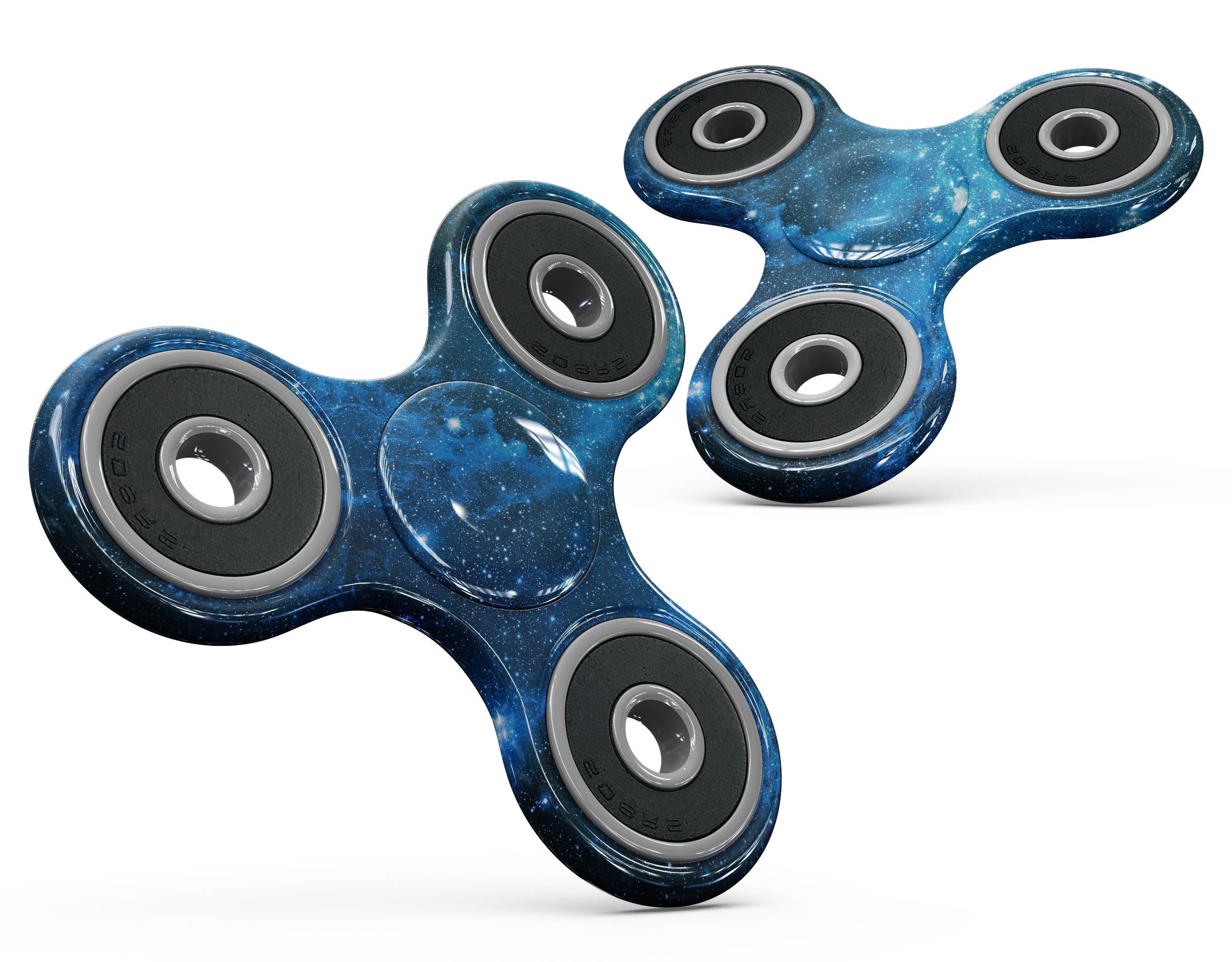 Blue Hue Nebula Full-Body Skin-Kit for fidget spinner, showcasing vibrant nebula design and premium vinyl material.