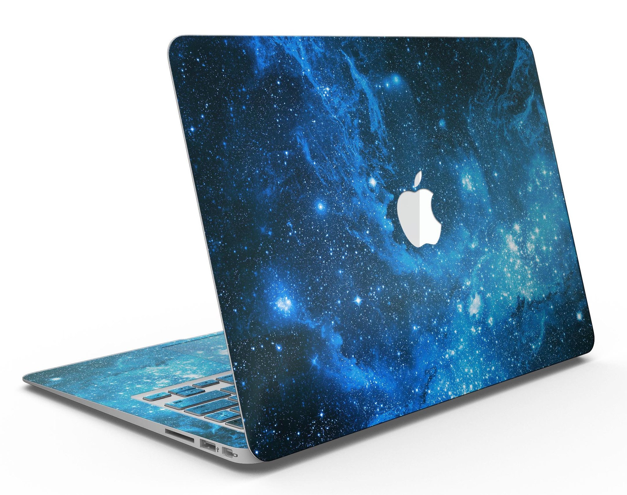 Blue Hue Nebula MacBook Air Skin Kit showcasing vibrant colors and sleek design.