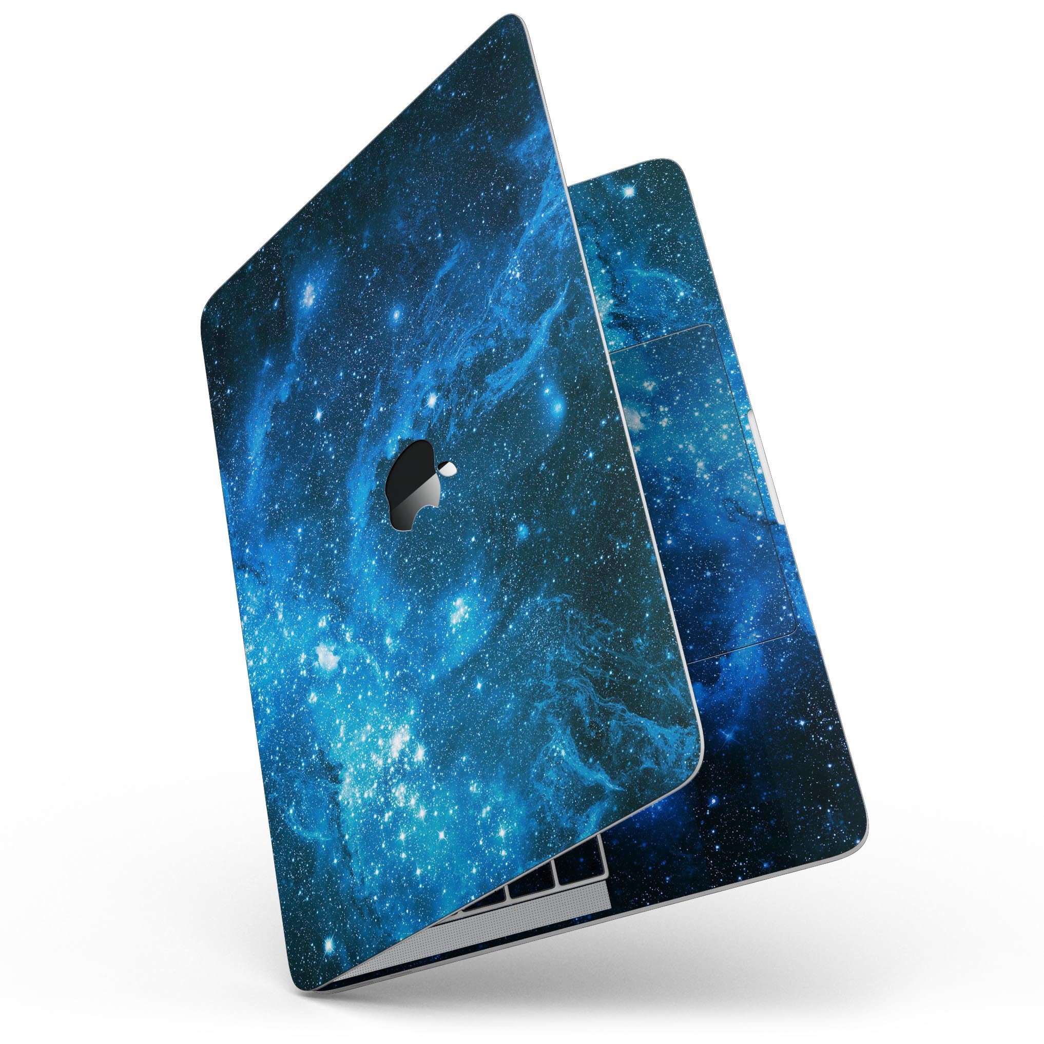 Blue Hue Nebula skin kit for MacBook Pro with Touch Bar, showcasing vibrant colors and sleek design.