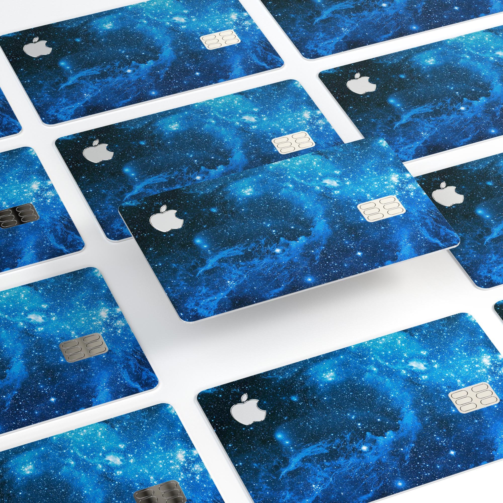 Blue Hue Nebula decal skin kit for Apple Card, showcasing premium vinyl design and vibrant color.