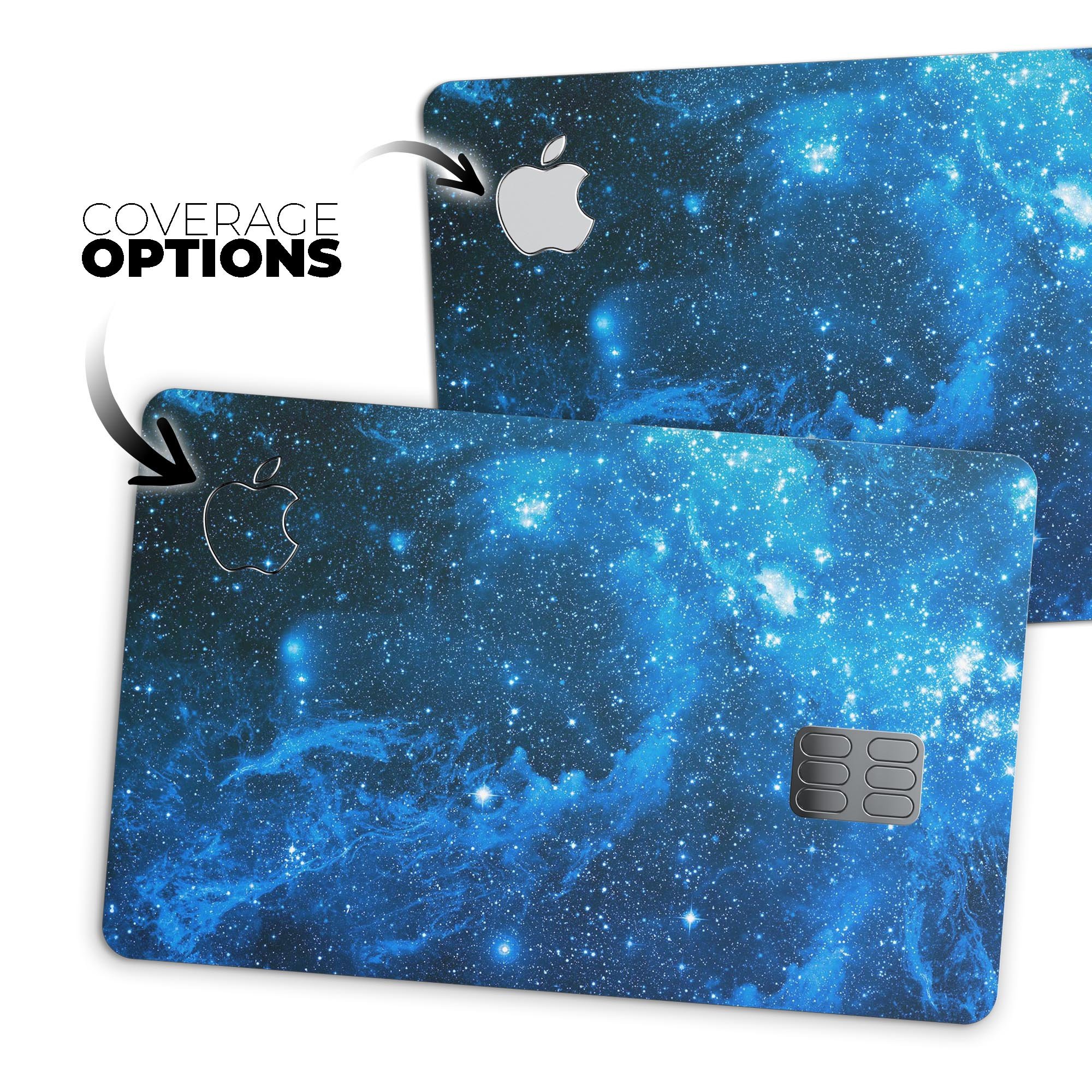 Blue Hue Nebula decal skin kit for Apple Card, showcasing premium vinyl design and vibrant color.