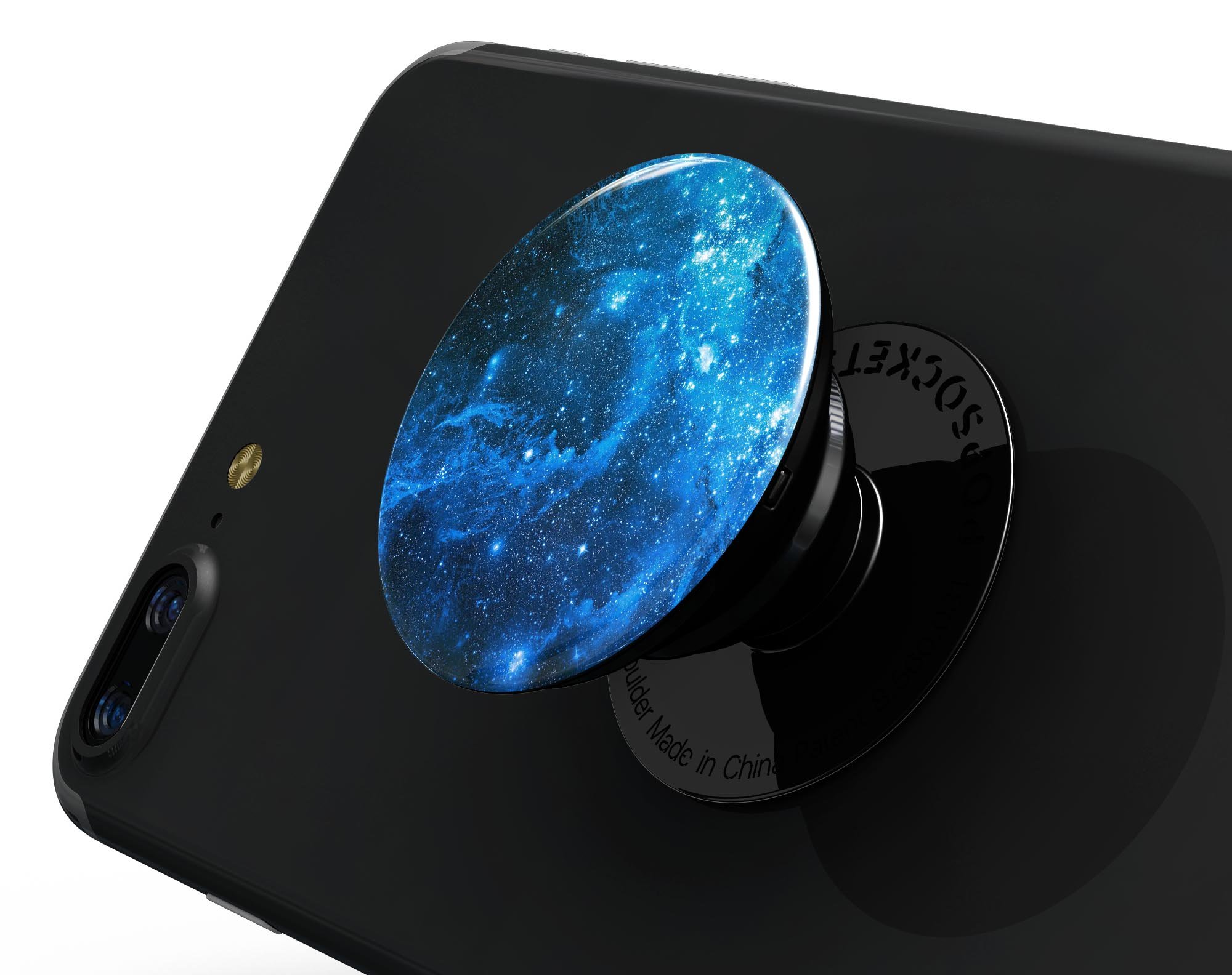 Blue Hue Nebula Skin Kit for PopSockets featuring vibrant blue nebula design on premium vinyl.