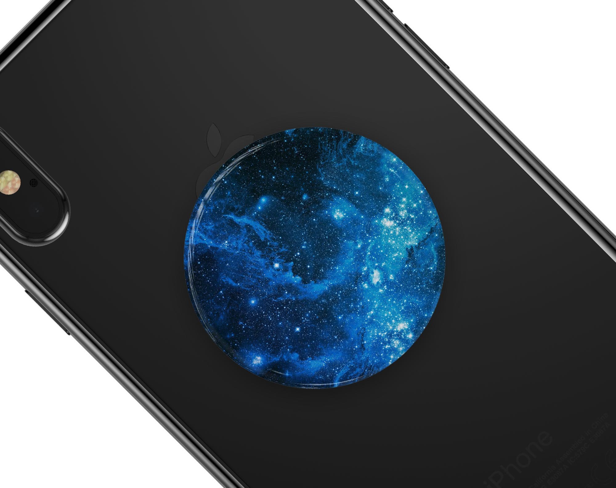 Blue Hue Nebula Skin Kit for PopSockets featuring vibrant blue nebula design on premium vinyl.