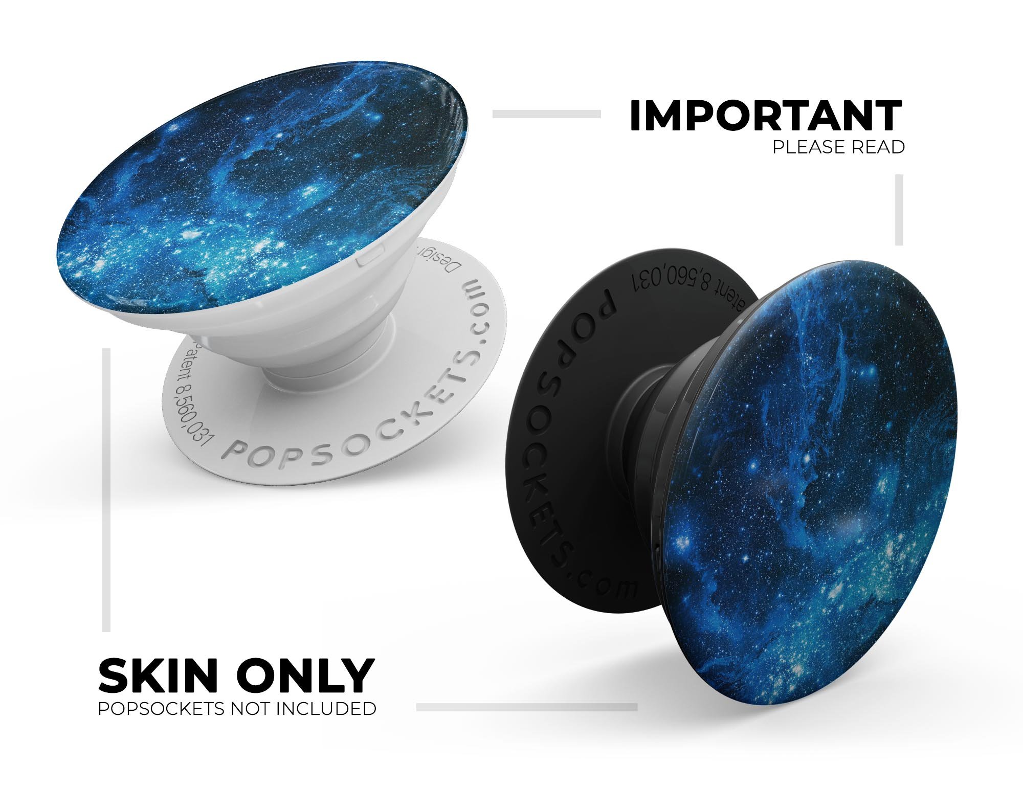 Blue Hue Nebula Skin Kit for PopSockets featuring vibrant blue nebula design on premium vinyl.