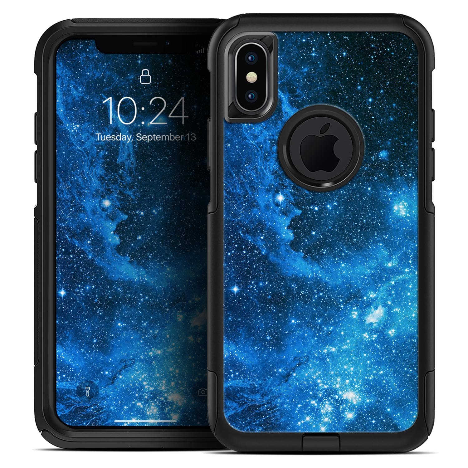 Blue Hue Nebula Skin Kit for iPhone OtterBox Cases featuring vibrant colors and a unique nebula design.