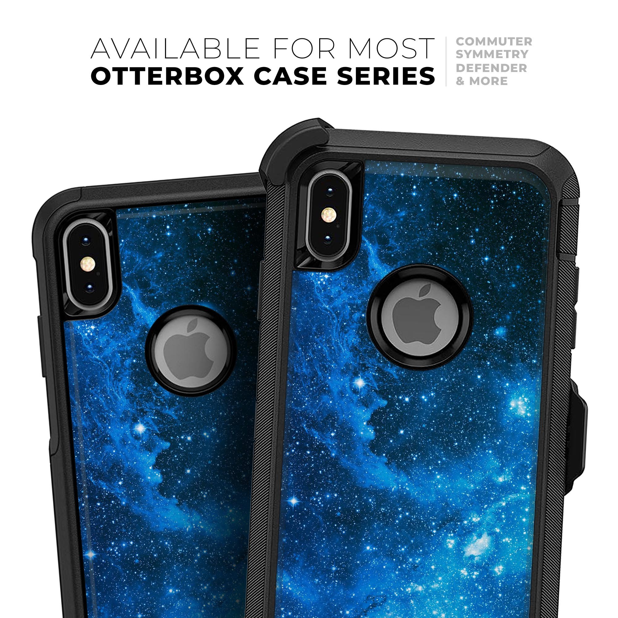 Blue Hue Nebula Skin Kit for iPhone OtterBox Cases featuring vibrant colors and a unique nebula design.