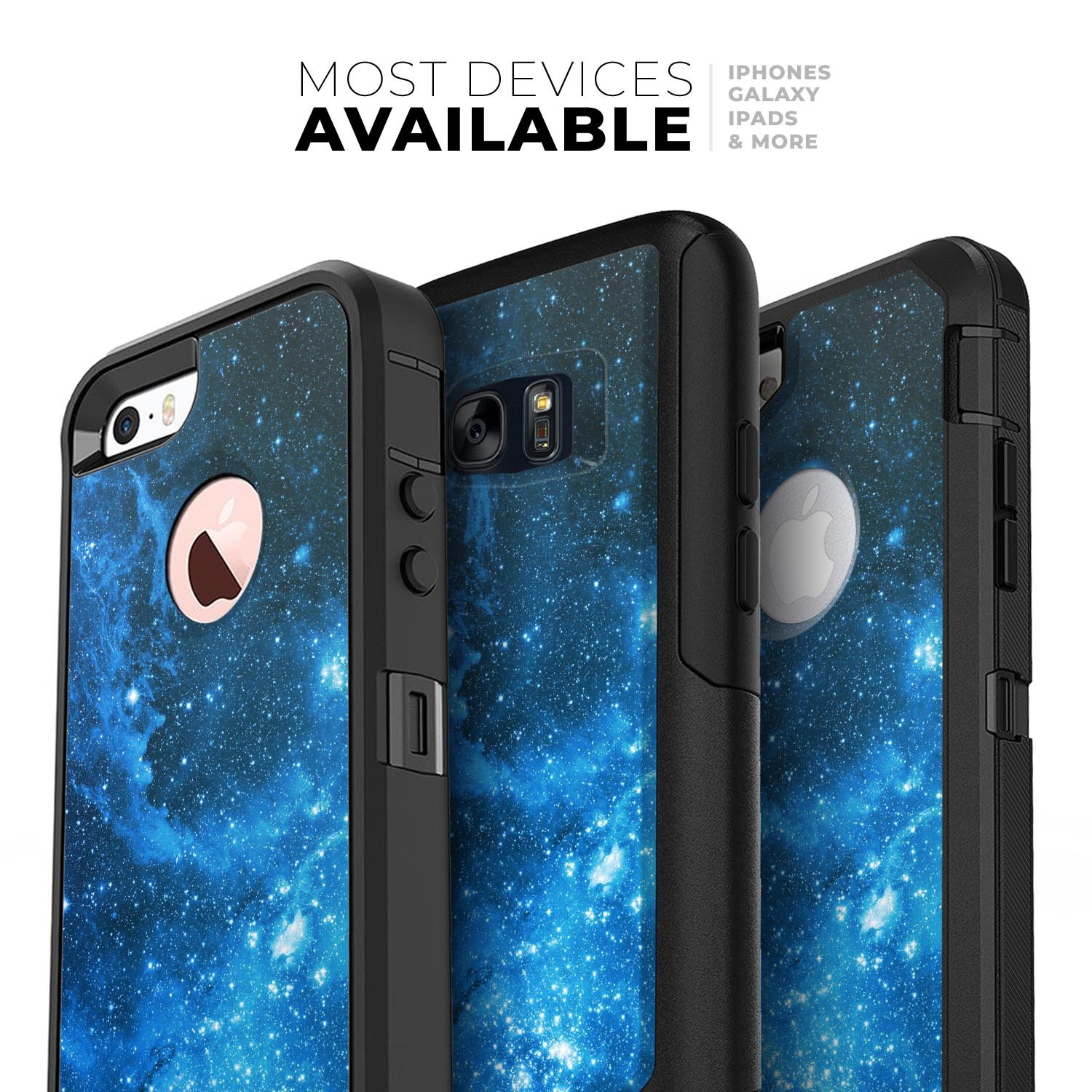 Blue Hue Nebula Skin Kit for iPhone OtterBox Cases featuring vibrant colors and a unique nebula design.