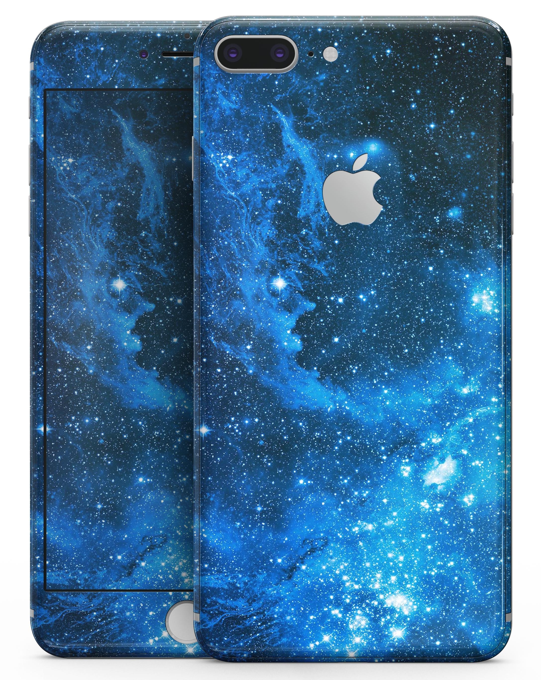 Blue Hue Nebula skin for iPhone 8 and 8 Plus, showcasing a vibrant design with a glossy finish.