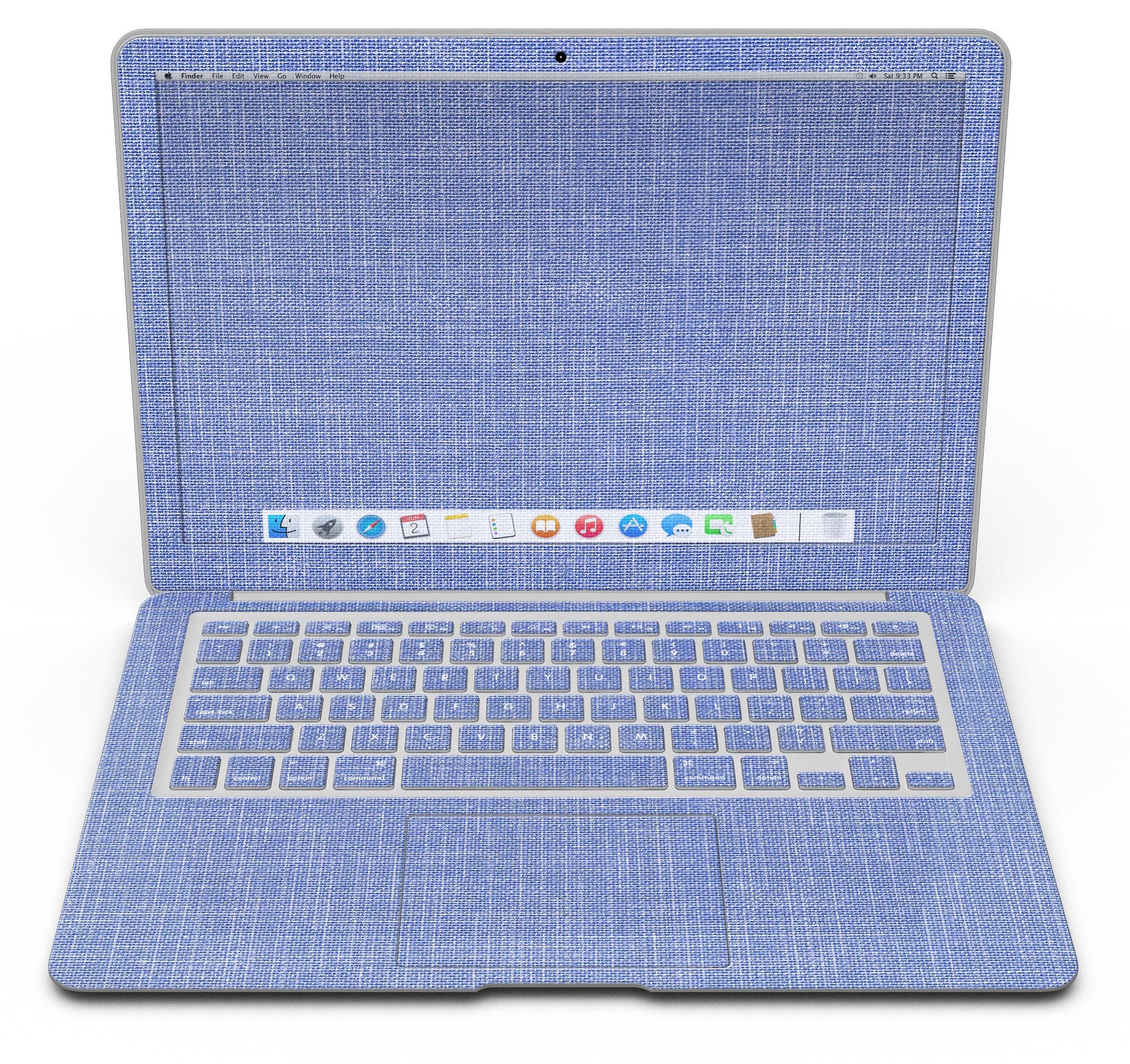 Blue Jean Overall Pattern Skin Kit for MacBook Air, showcasing stylish design and premium vinyl material.