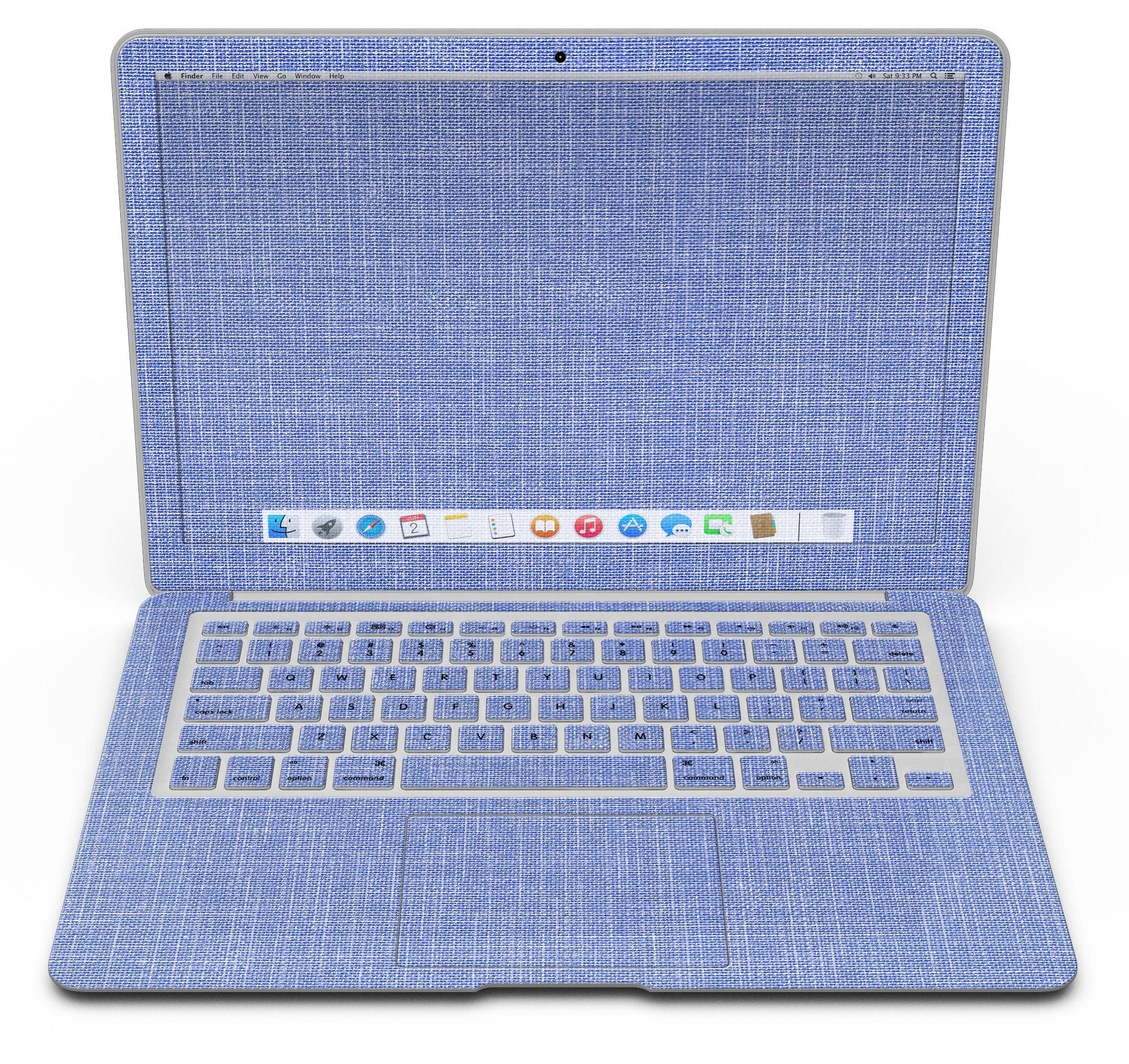 Blue Jean Overall Pattern Skin Kit for MacBook Air, showcasing stylish design and premium vinyl material.